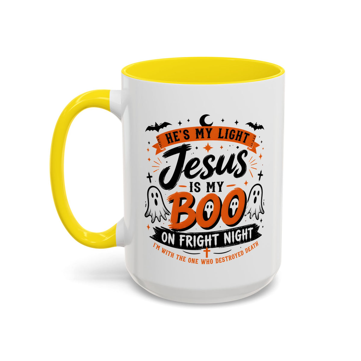 Christian Coffee Mug — "He's My Light, Jesus Is My Boo" Halloween Accent Mug