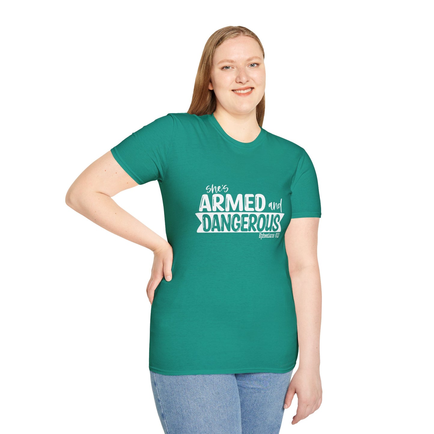 She's Armed And Dangerous Ephesians 6:10 Women's Christian T-shirt