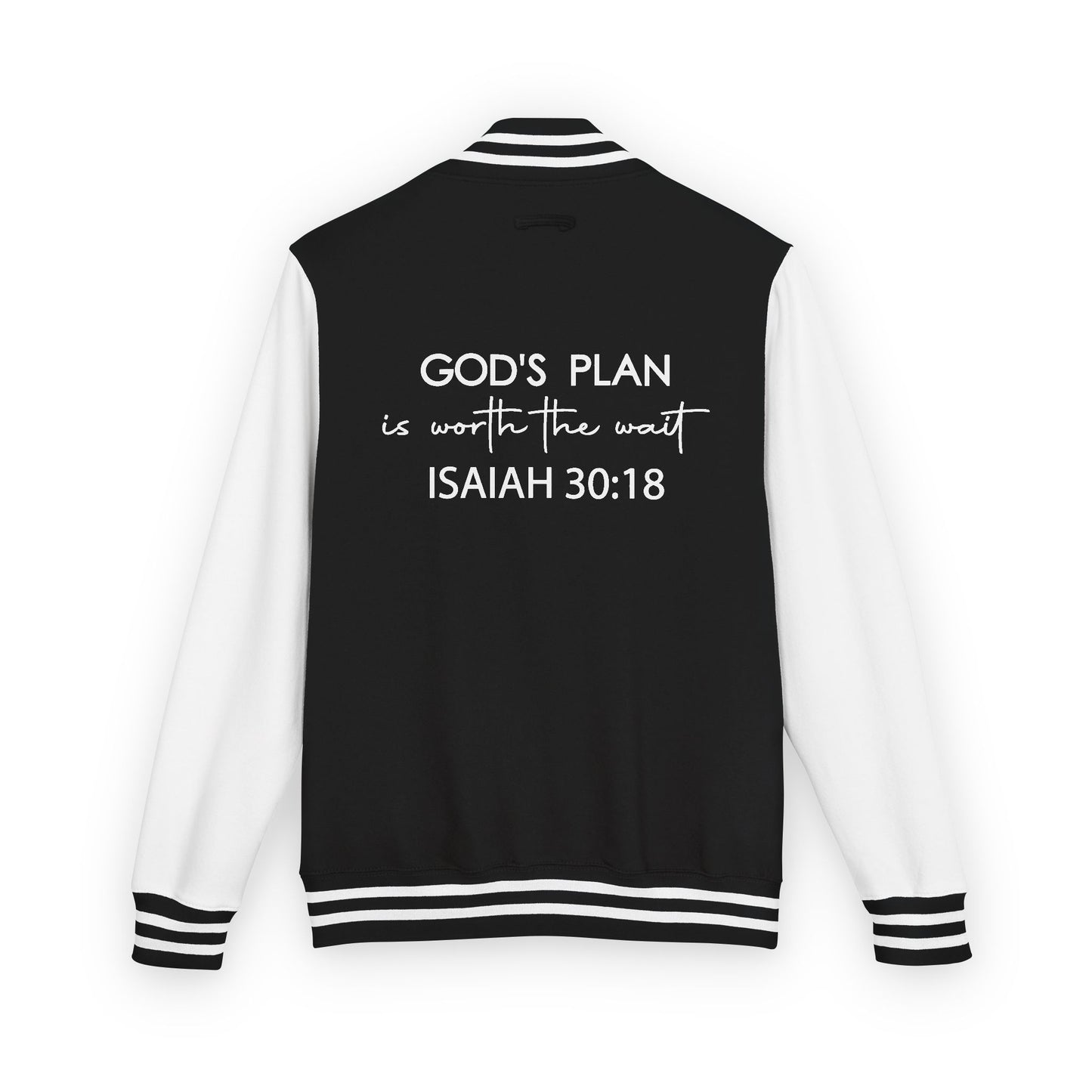 Unisex Heavyweight Christian Letterman Jacket - "His Plan is Worth the Wait"