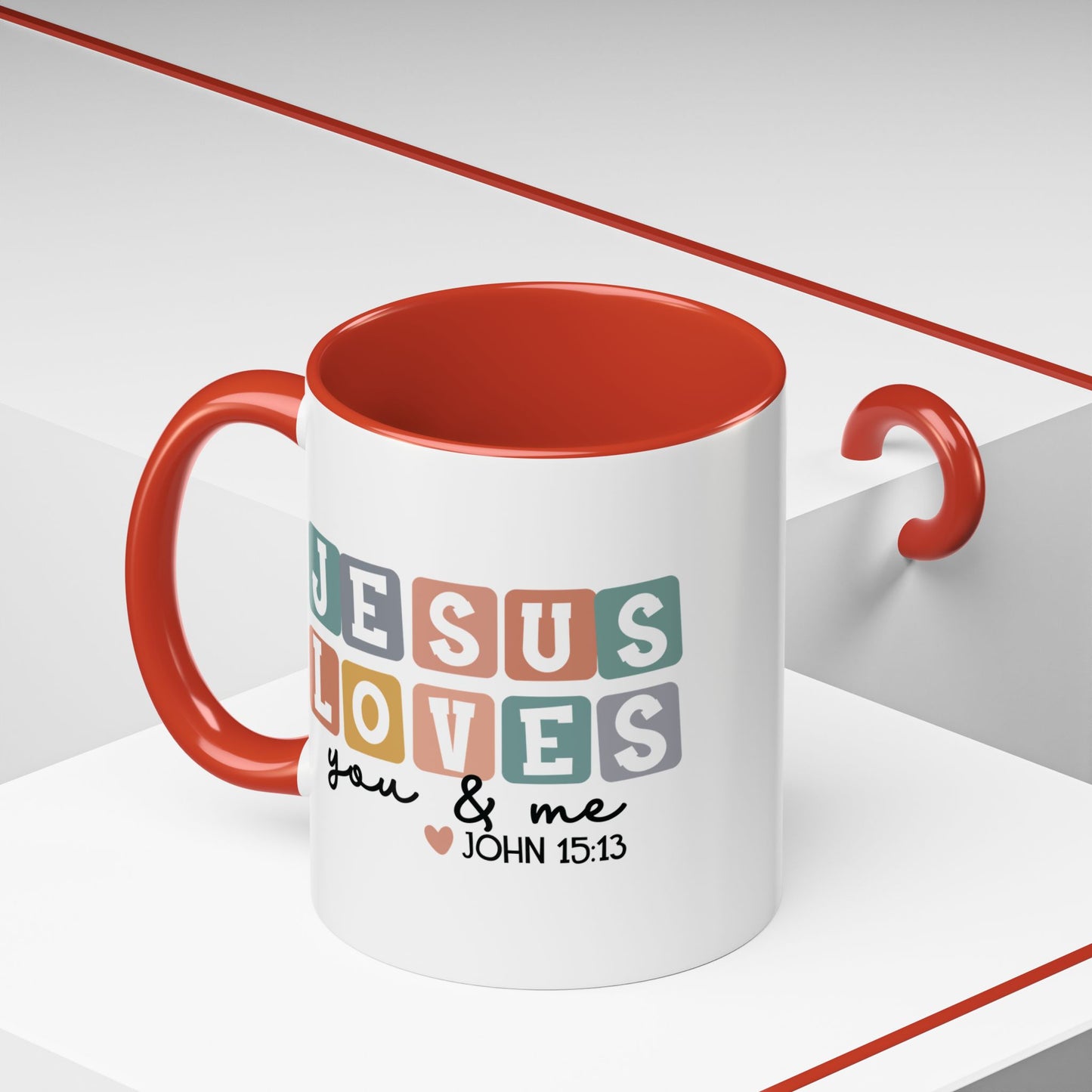 Christian Ceramic Mug - Jesus Loves You And Me Accent Coffee Mug (11, 15oz)