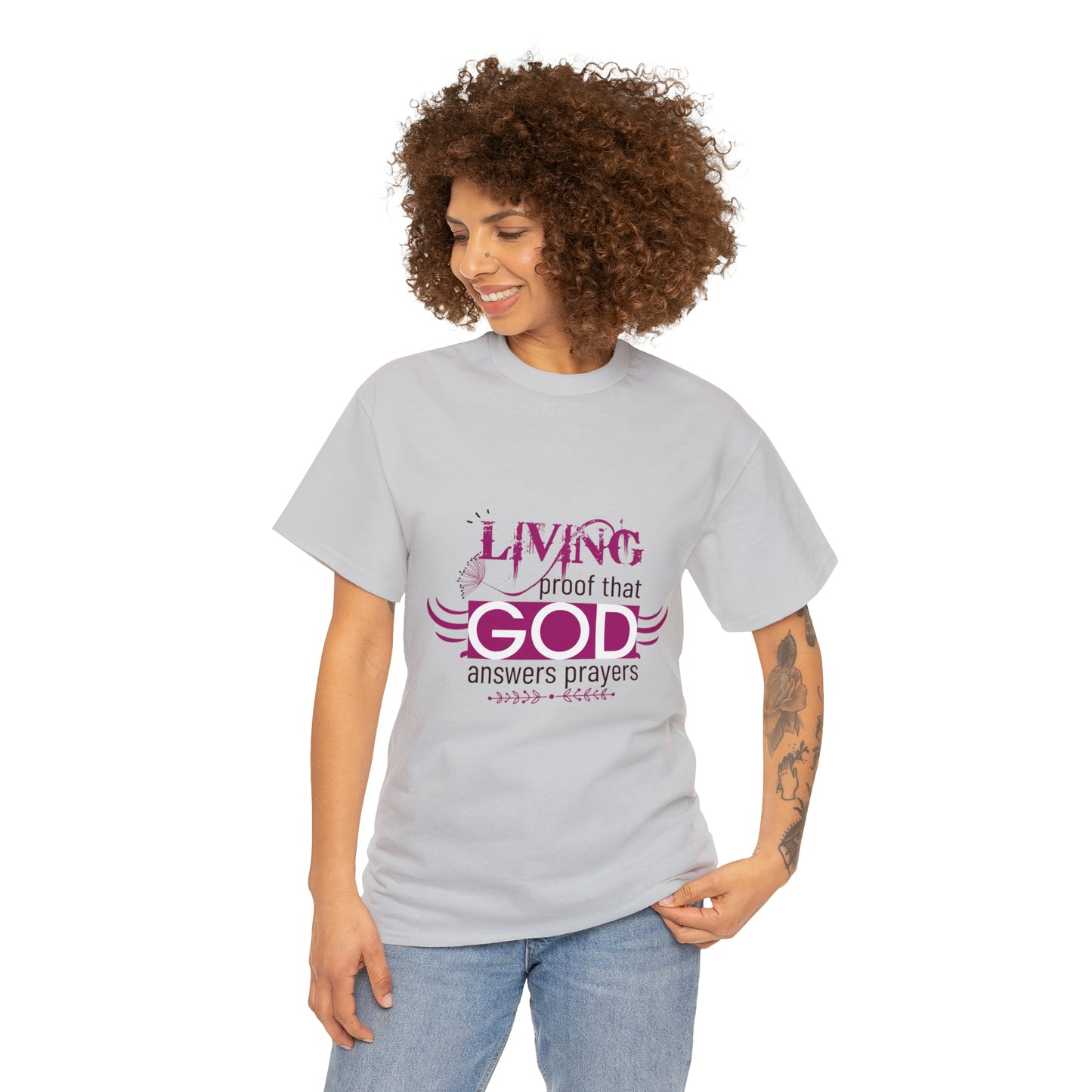 Living Proof That God Answers Prayers Unisex Heavy Cotton Tee