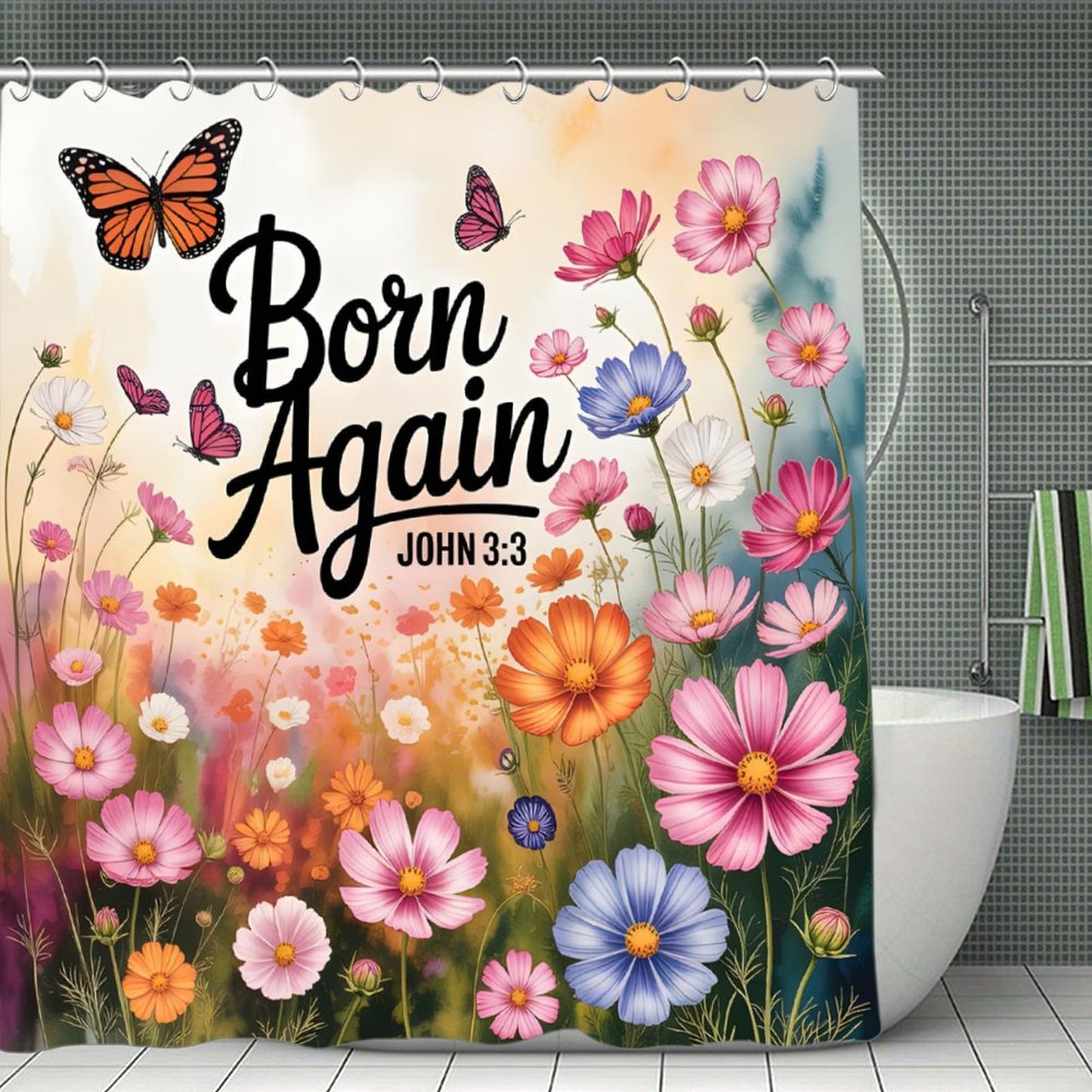 Born Again Christian Waterproof Shower Curtain