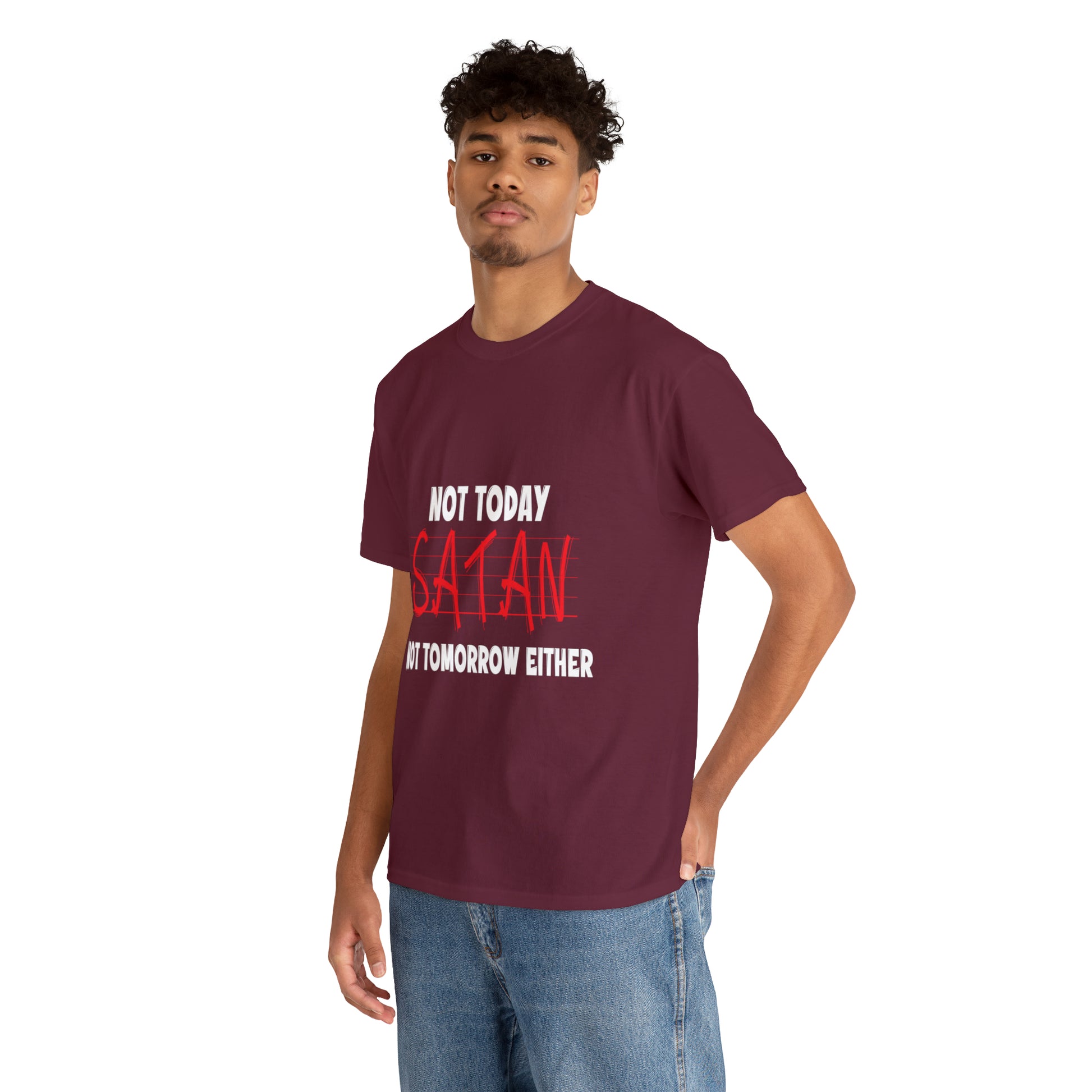 Not Today Satan Not Tomorrow Either  Unisex Heavy Cotton Tee Printify