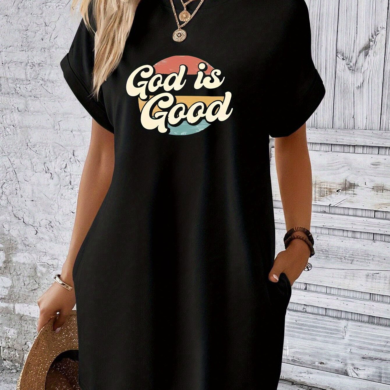 God Is Good Women's Christian T-shirt Casual Dresses claimedbygoddesigns