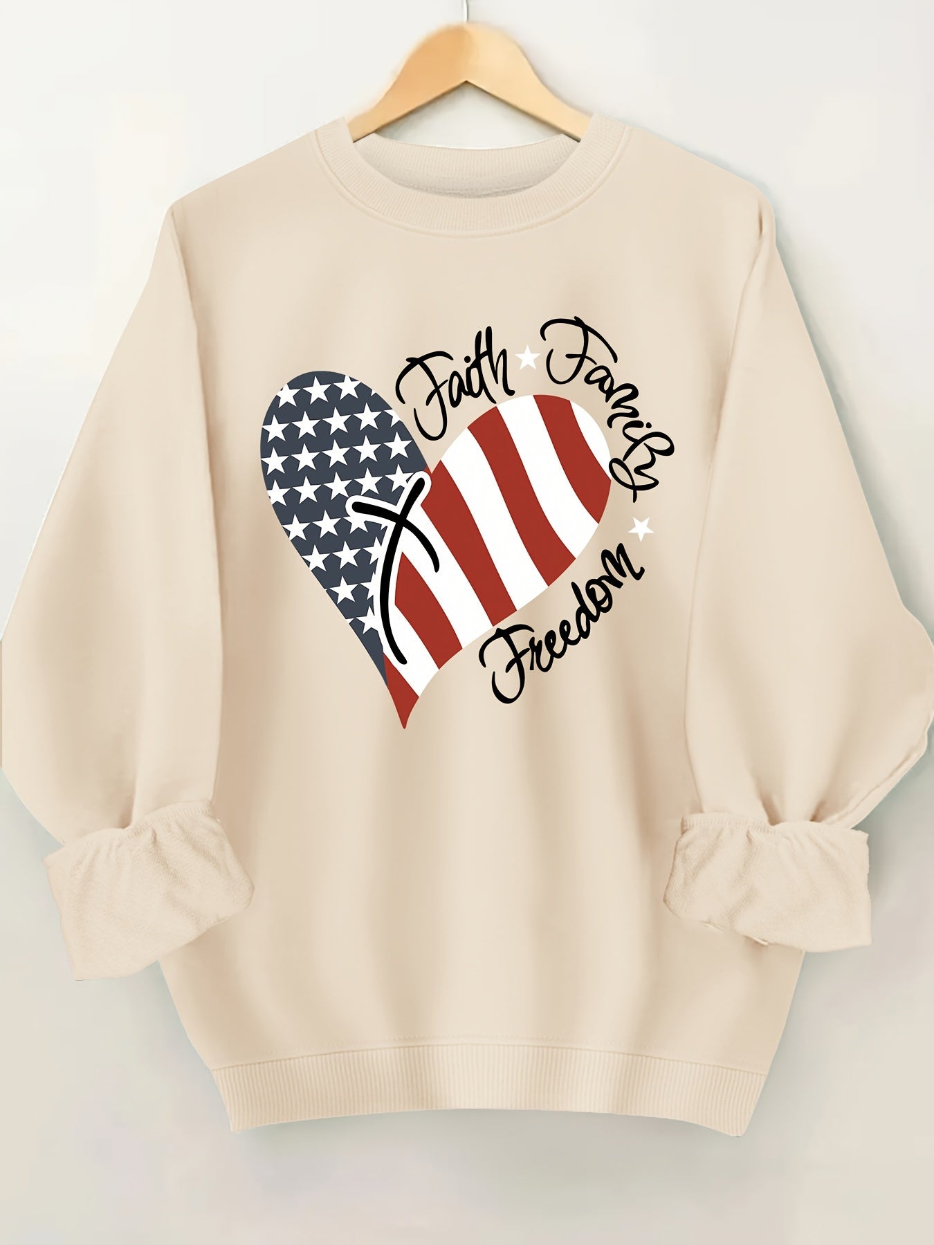 Faith Family Freedom (American flag) Plus Size Women's Christian Pullover Sweatshirt claimedbygoddesigns