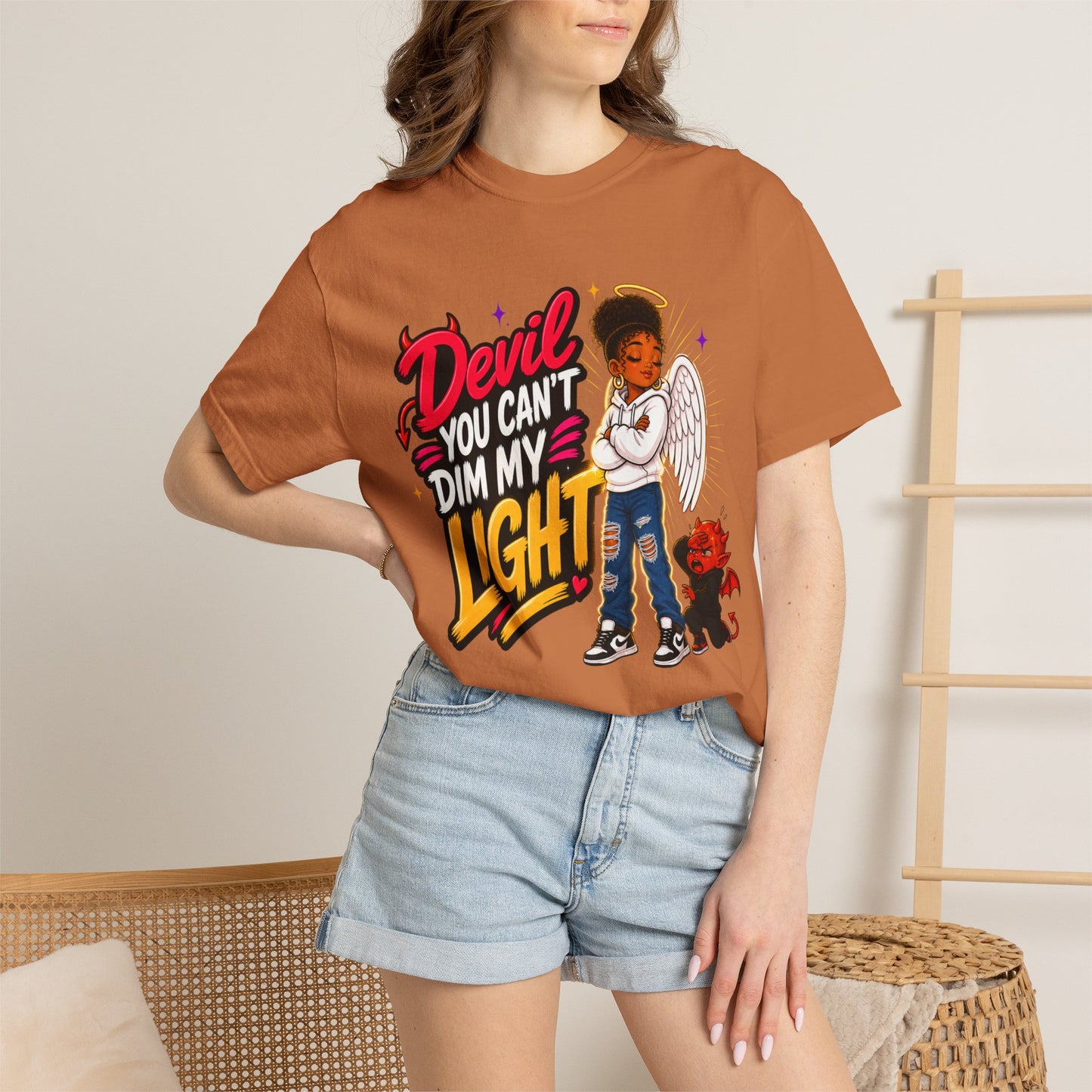 Devil You Can't Dim My Light T-Shirt — Afro Angel Graphic Tee