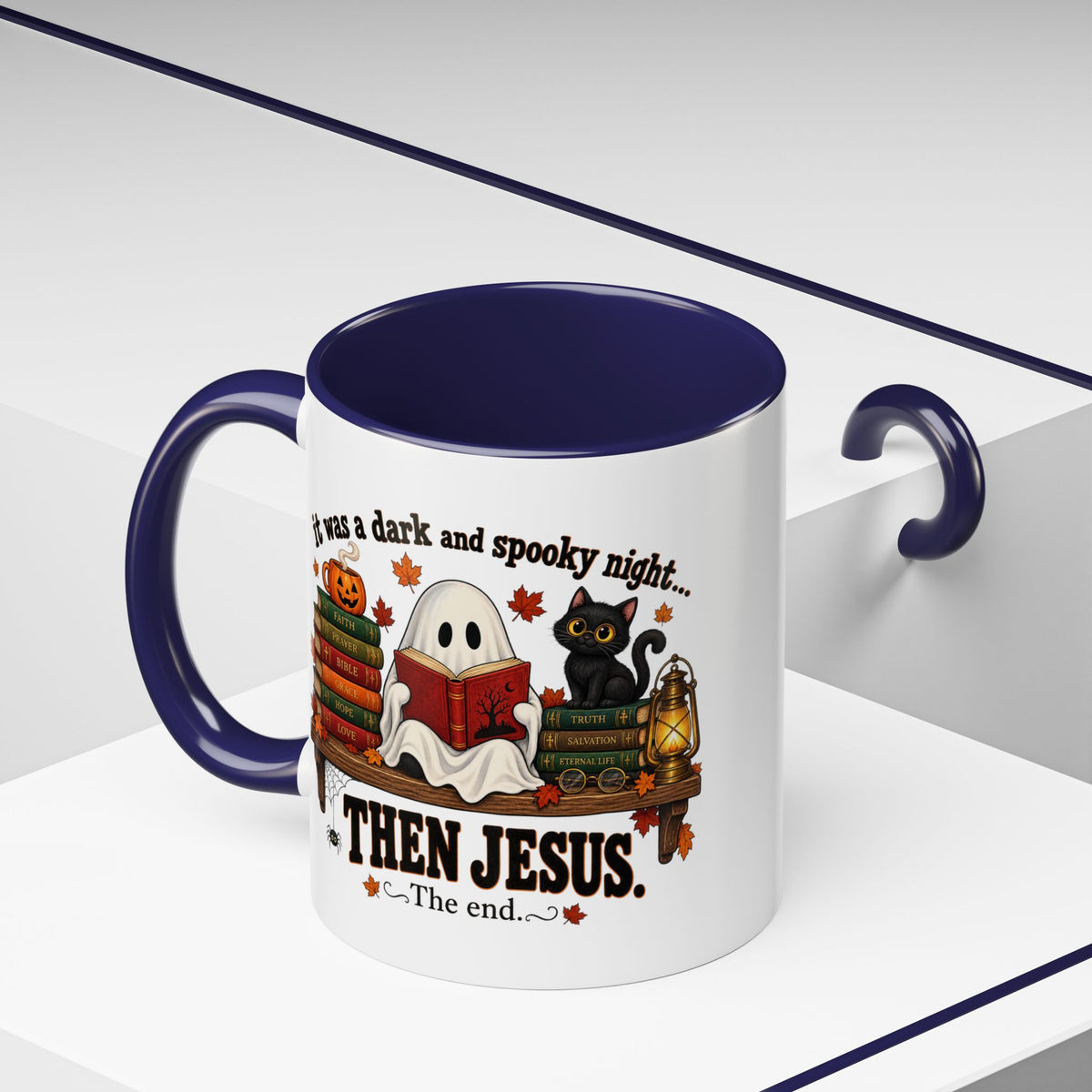 Halloween Christian Coffee Mug — “It Was a Dark and Spooky Night… Then Jesus” Accent Mug