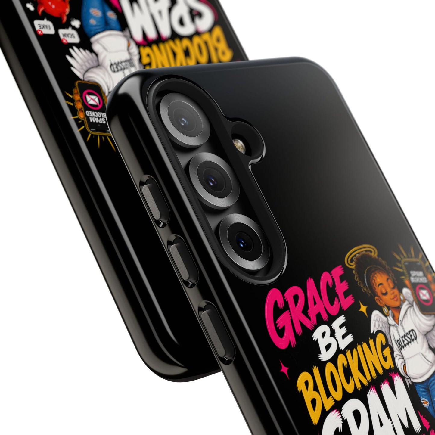 Tough Phone Case — "Grace Be Blocking Spam Energy" Black Protective Phone Cover