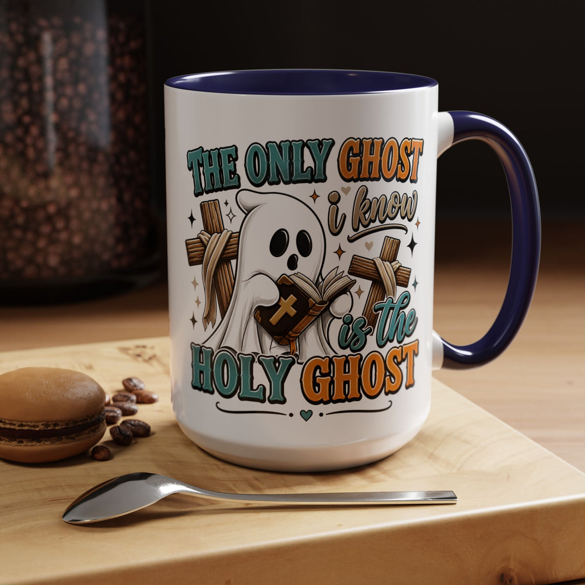 Accent Mug — "The Only Ghost I Know Is the Holy Ghost" Christian Halloween Coffee Cup