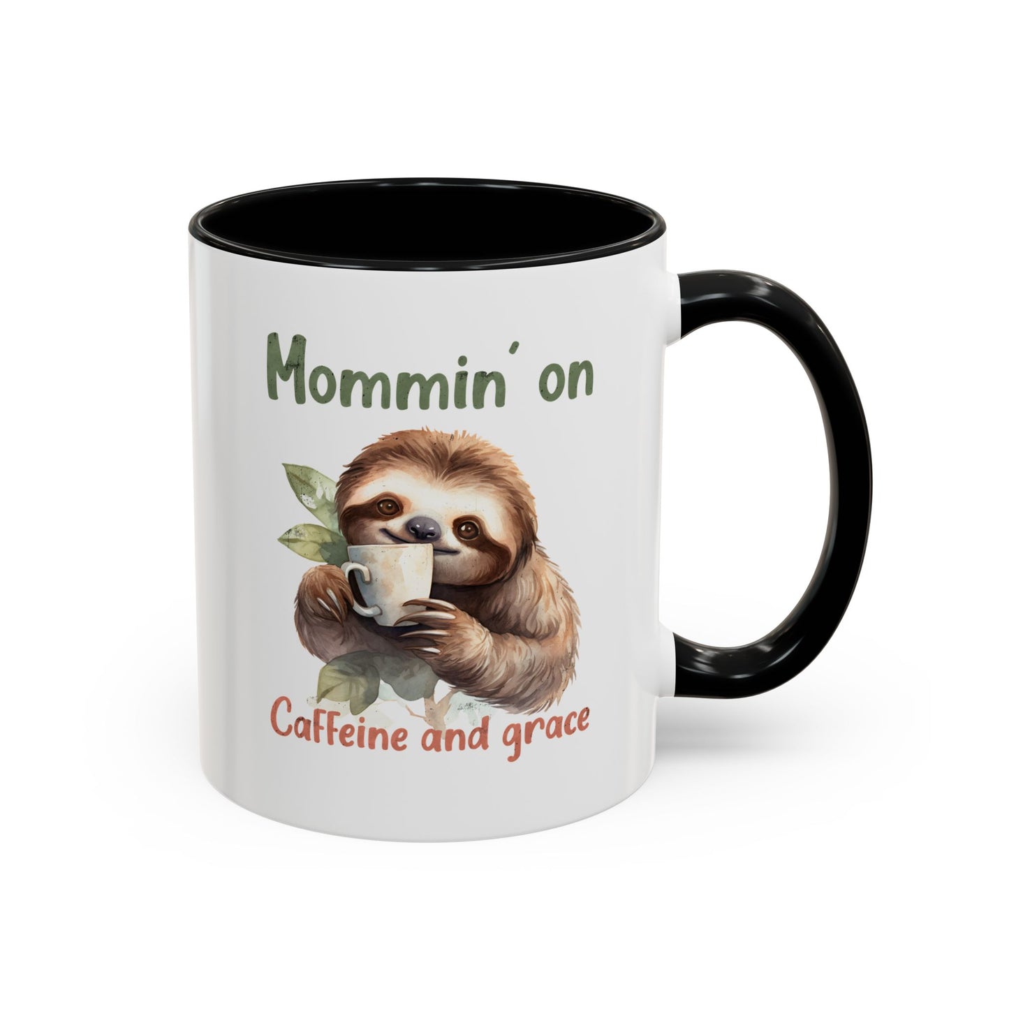 Sloth Mom Coffee Accent Mug - 'Mommin' on Caffeine and Grace' - Cute Gift for Christian Moms