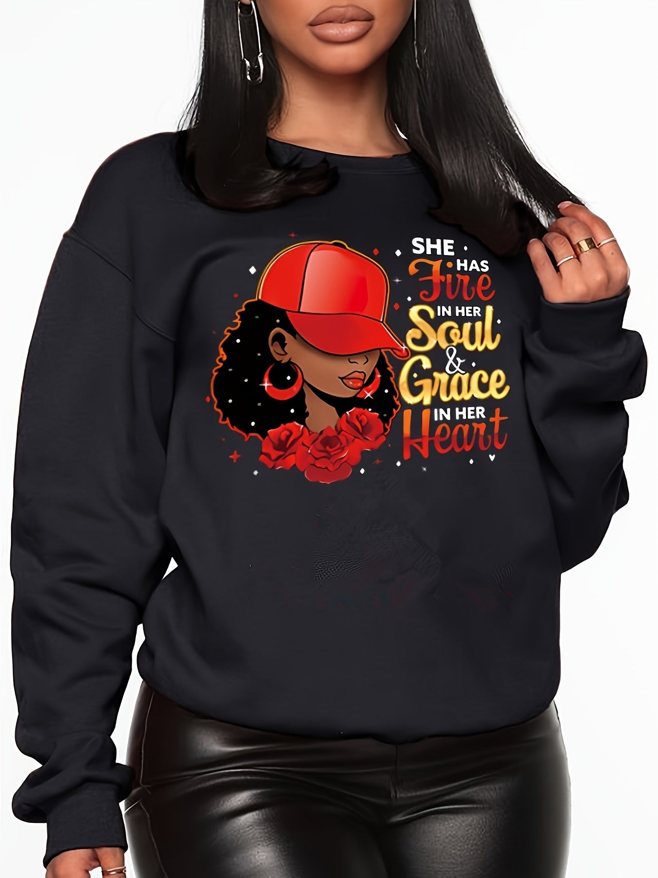 She Has Fire In Her Soul & Grace In Her Heart Women's Christian Pullover Sweatshirt claimedbygoddesigns