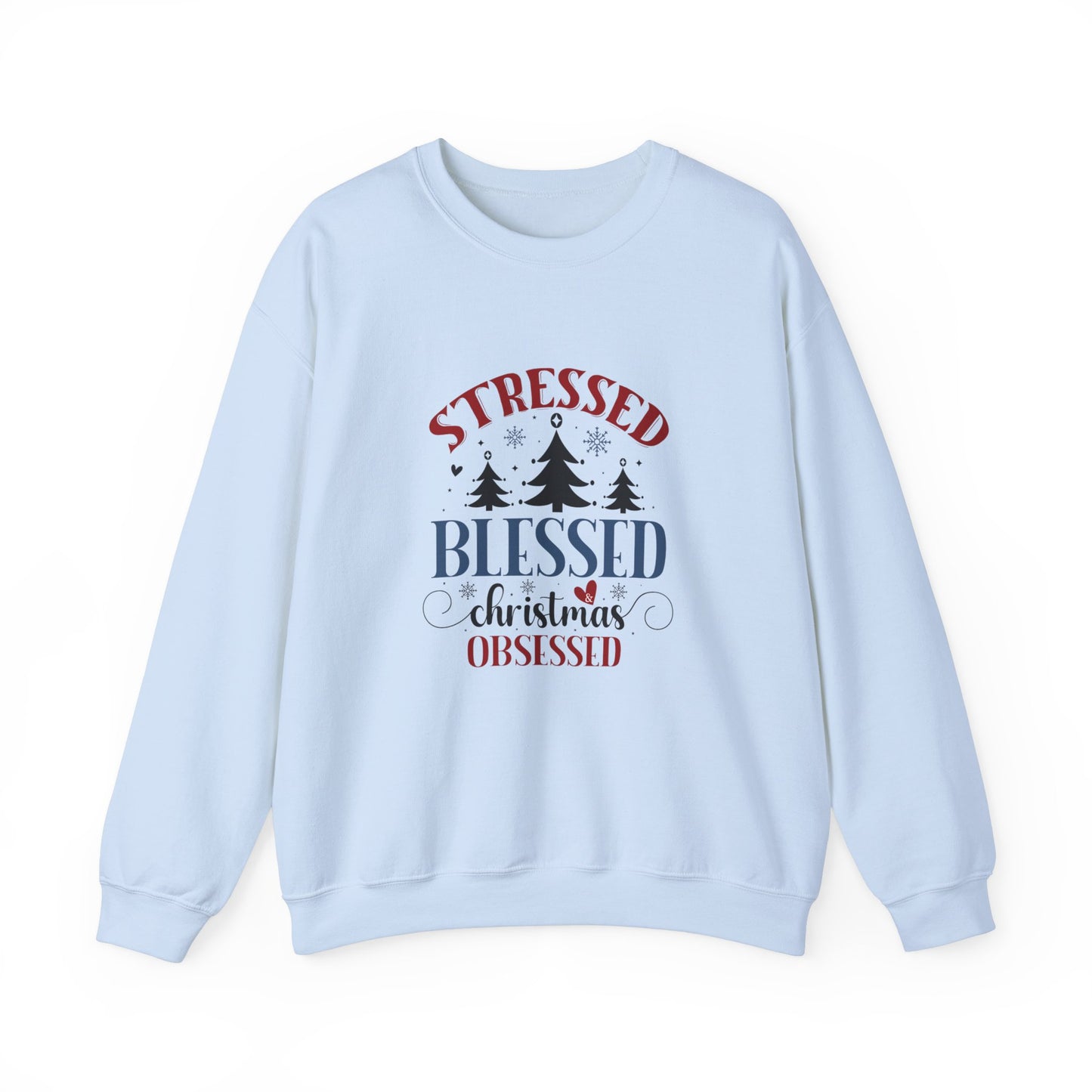 Stressed Blessed Christmas Obsessed Unisex Heavy Blend™ Crewneck Christian Sweatshirt