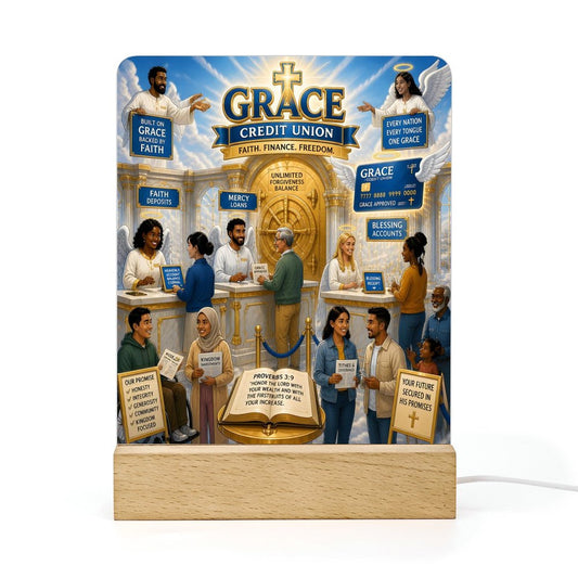 The Grace Credit Union Christian Acrylic Photo Night Light with Wooden Base