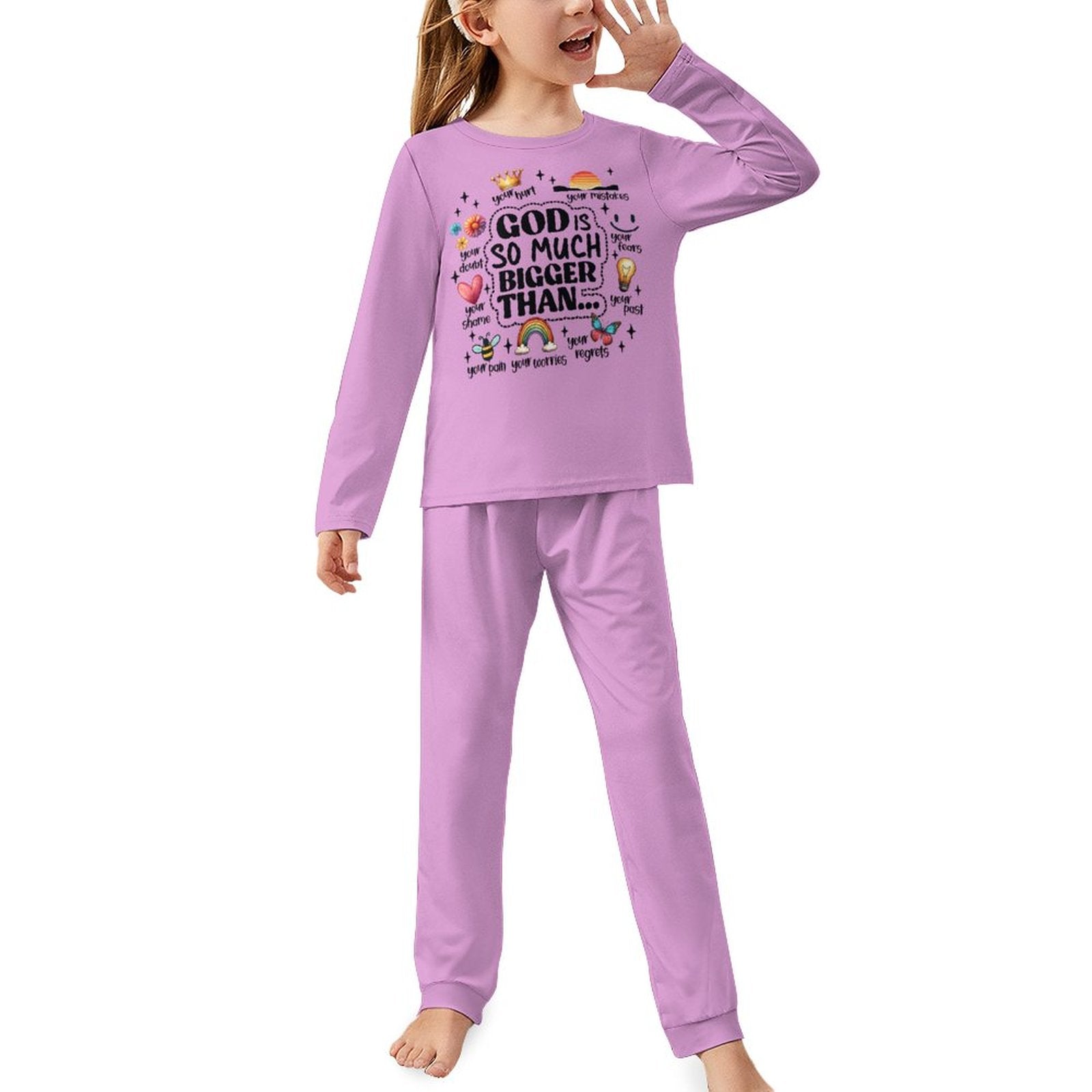 God Is So Much Bigger Than Youth Toddler Christian  Long Sleeve Girls Pajama Set SALE-Personal Design