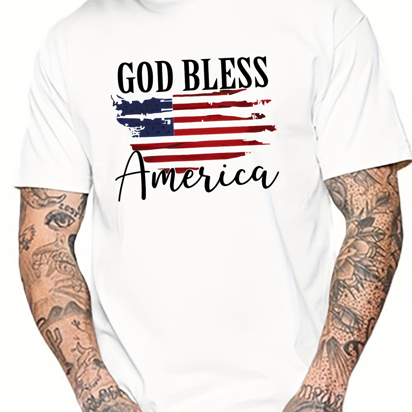 'God Bless America' Patriotic American Flag Men's Christian T-shirt claimedbygoddesigns