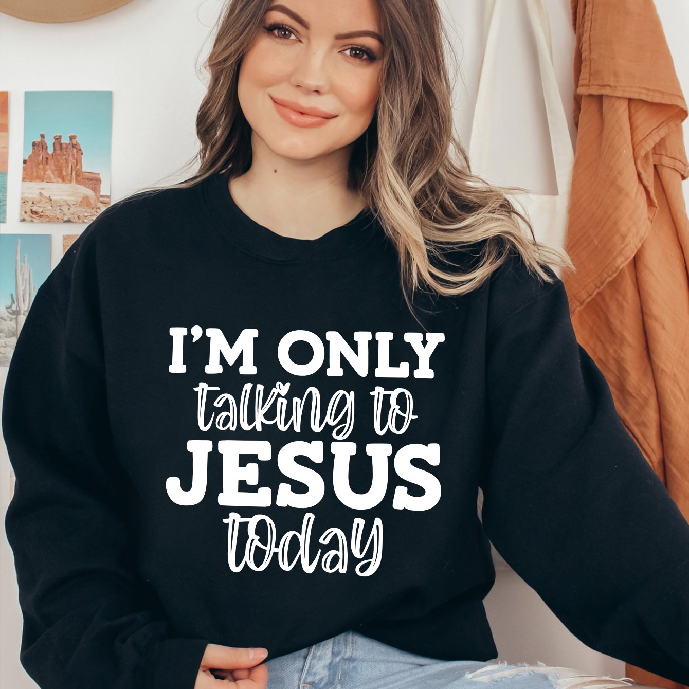 I'm Only Talking To Jesus Today Women's Christian Pullover Sweatshirt claimedbygoddesigns