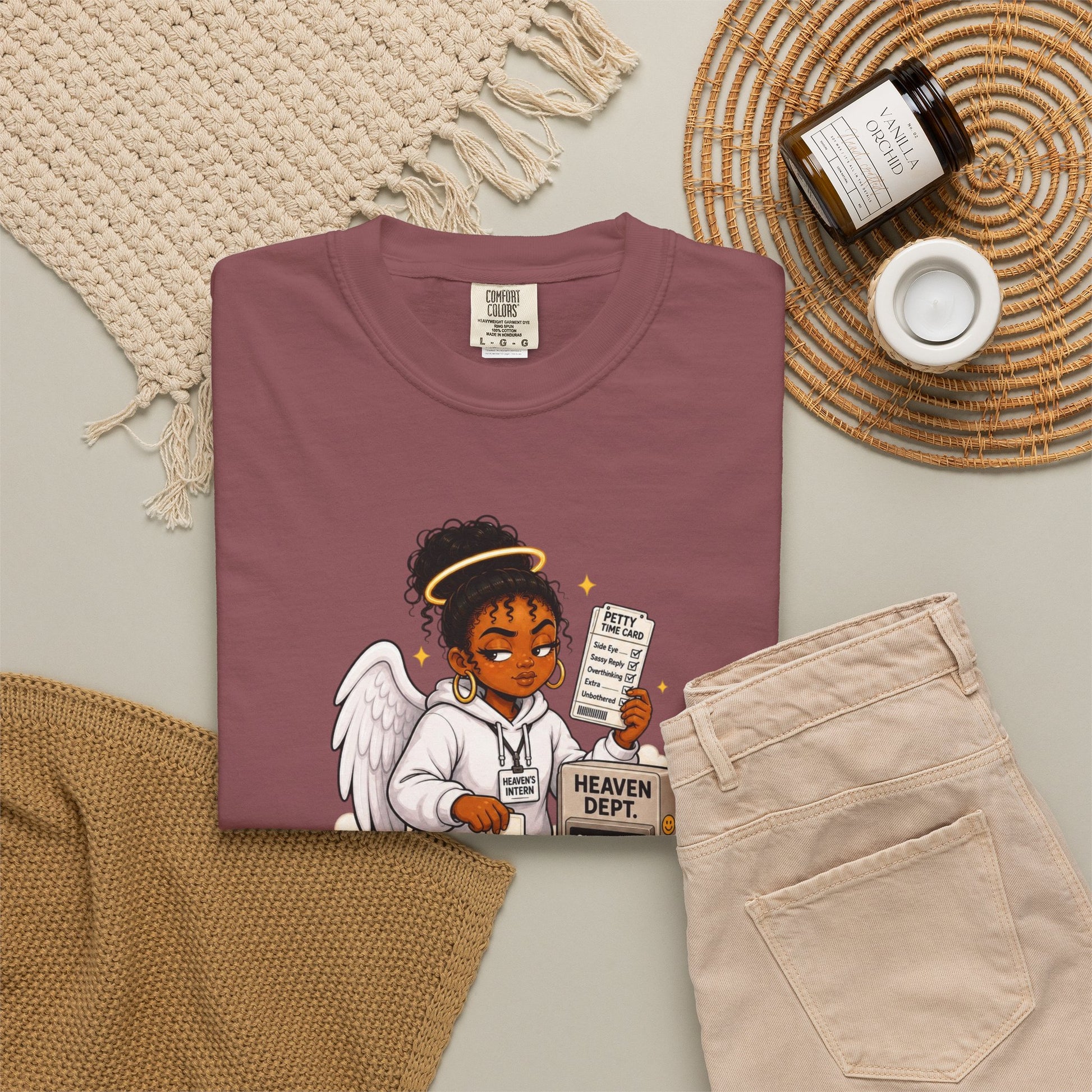 Heaven's Intern T-shirt – Funny Angel Nurse Tee ('Still Learning to Clock Out Petty') - ClaimedbyGodDesigns