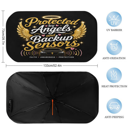 Protected by Angels & Backup Sensors Christian Car Sunshade Umbrella - ClaimedbyGodDesigns