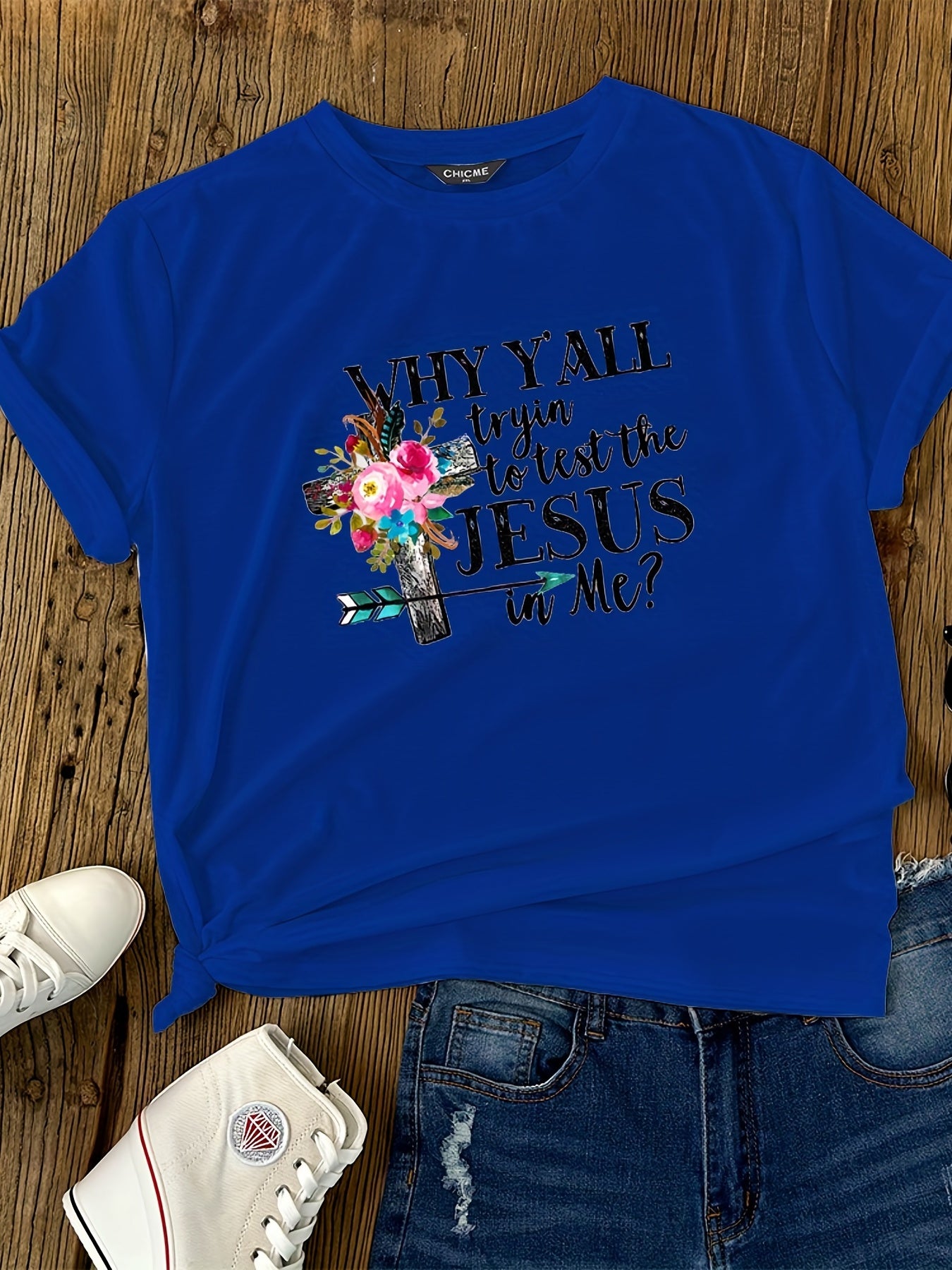 Why Y'all Trying To Test The Jesus In Me Plus Size Women's Christian T-shirt claimedbygoddesigns