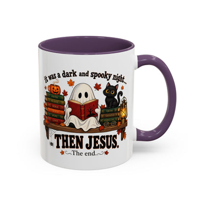 Halloween Christian Coffee Mug — “It Was a Dark and Spooky Night… Then Jesus” Accent Mug
