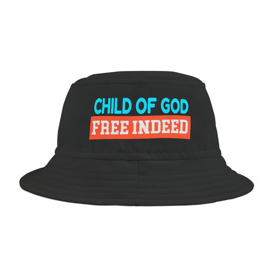 Child Of God Free Indeed Christian Bucket Hat (AOP) Printify