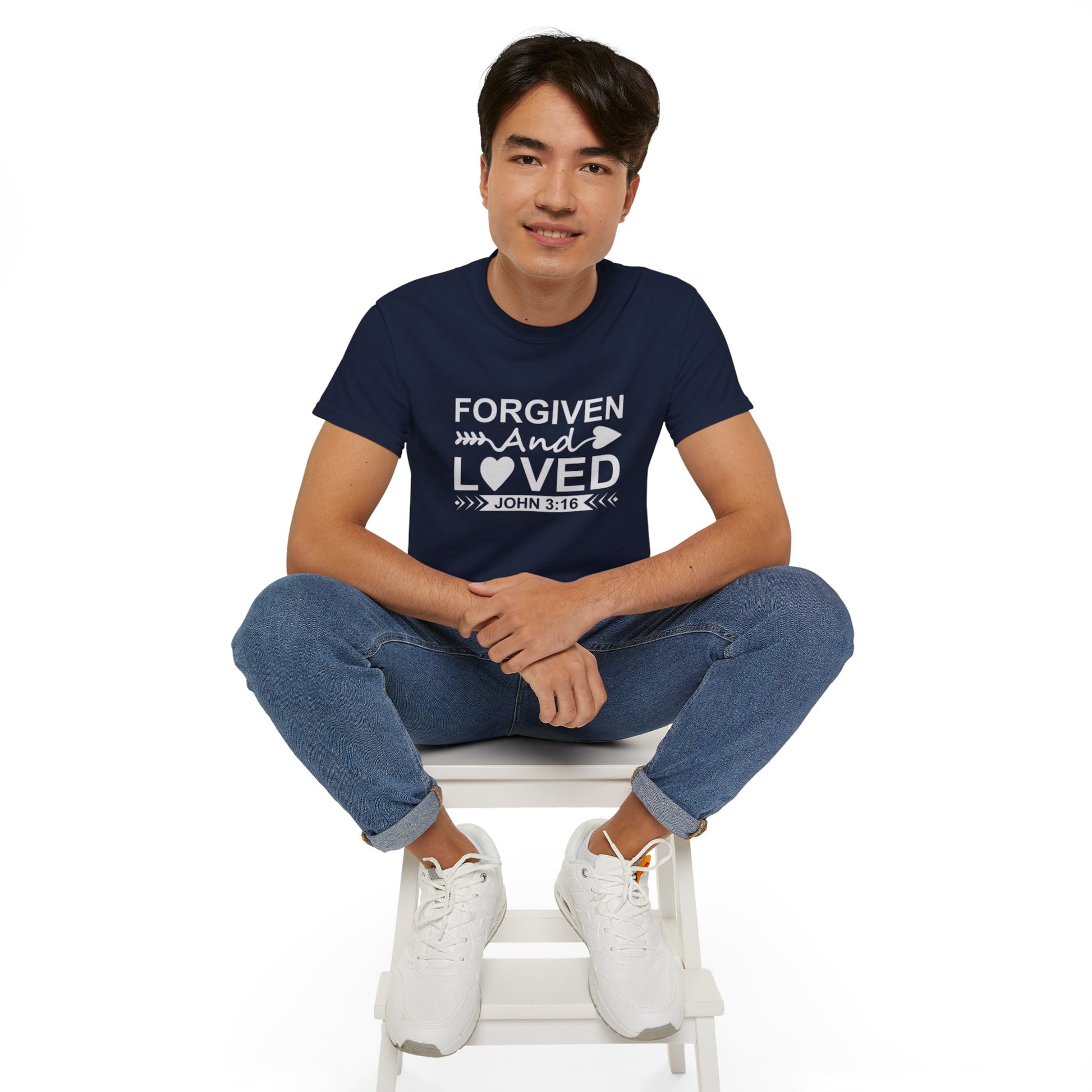 John 3:16 Forgiven And Loved Unisex Christian Ultra Cotton Tee Printify