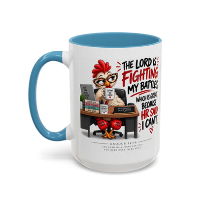 Inspirational Accent Coffee Mug — “The Lord Is Fighting My Battles” Faith Quote (11/15oz)