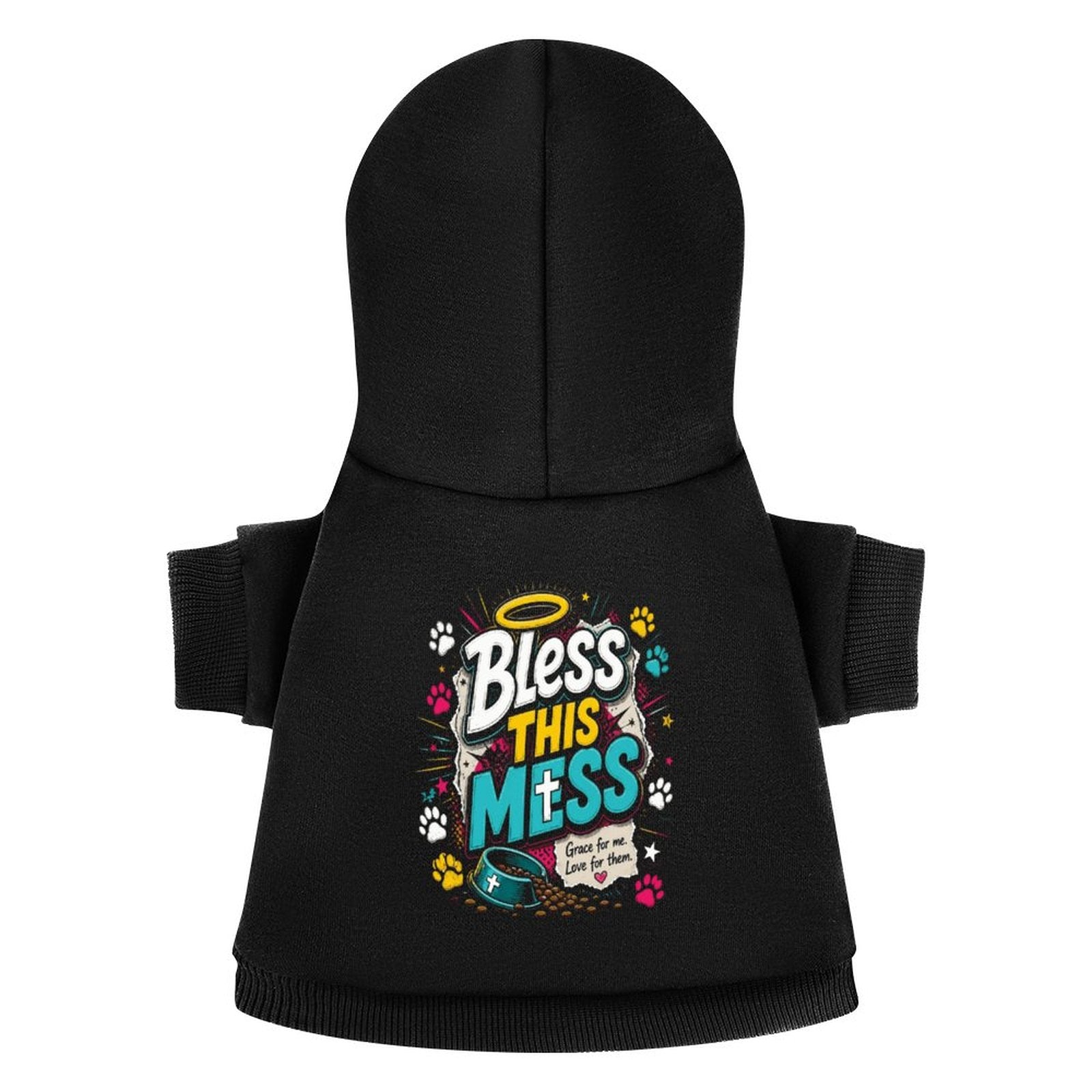 Bless This Mess Christian Pet Hooded Pullover Sweatshirt Dog/Cat Hoodie Warm, Soft & Breathable - ClaimedbyGodDesigns