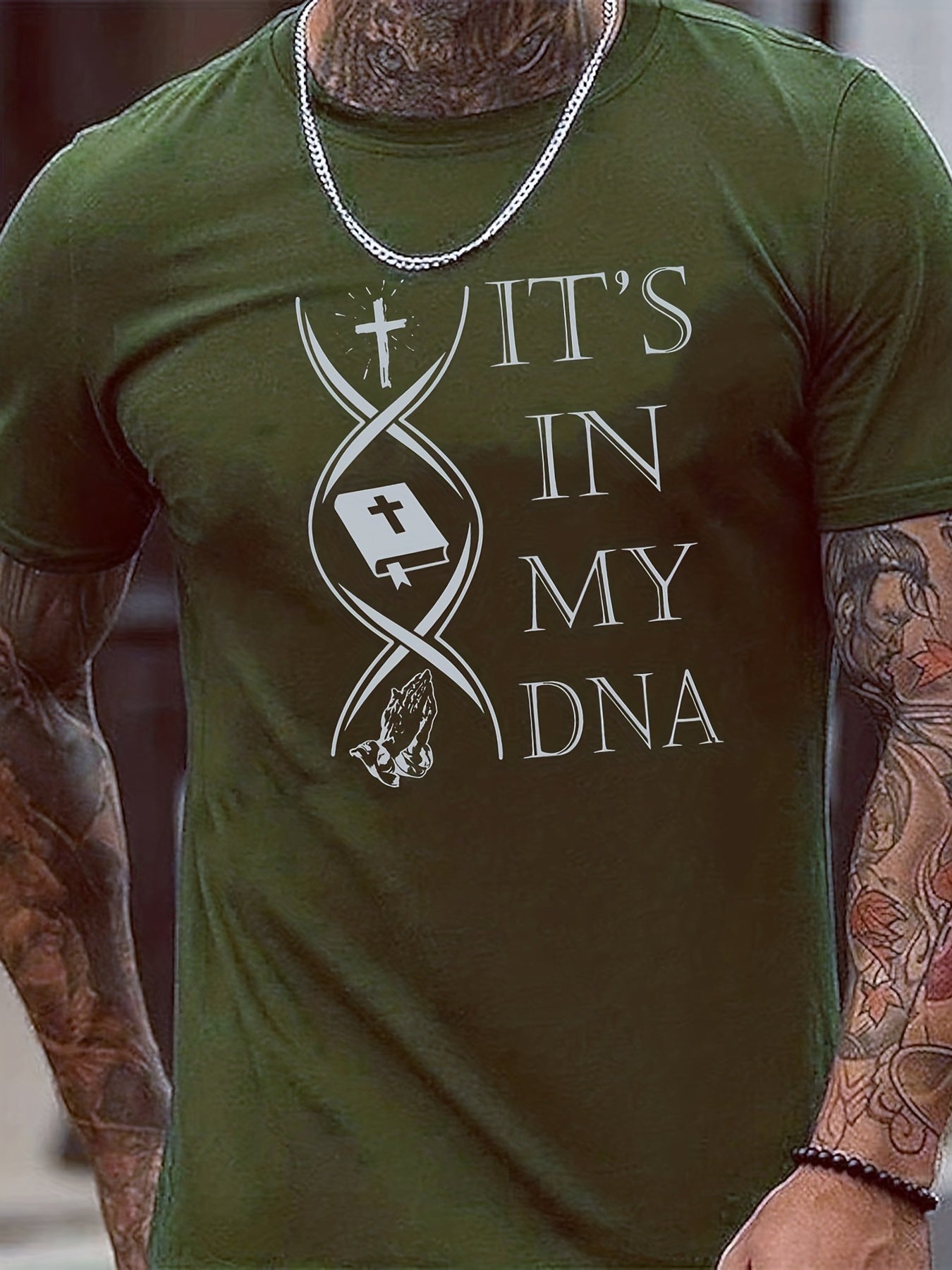 The Cross, The Bible & Prayer: It's In My DNA Men's Christian T-shirt claimedbygoddesigns
