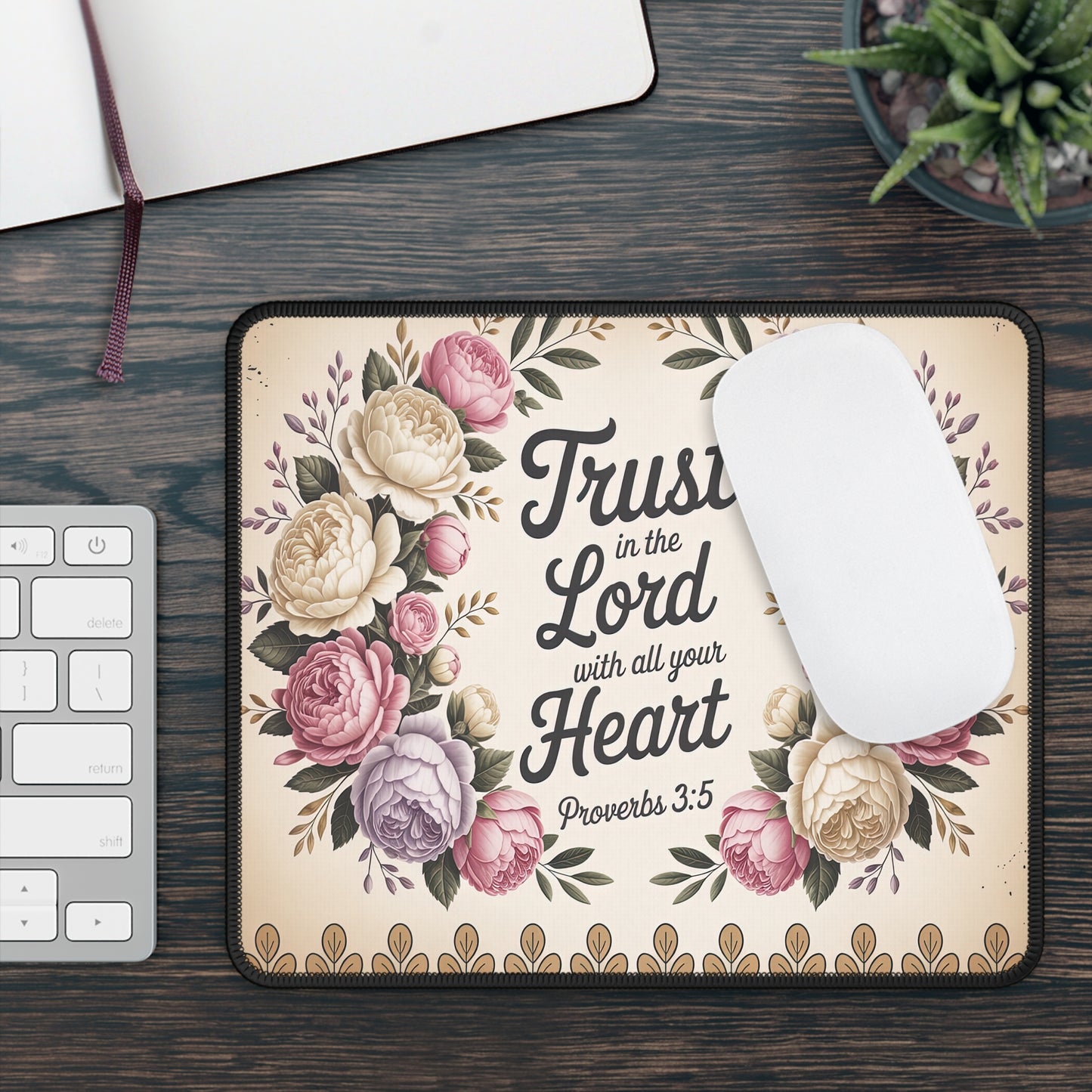 Floral Inspirational Gaming Mouse Pad - 'Trust in the Lord with all your Heart' - Proverbs 3:5