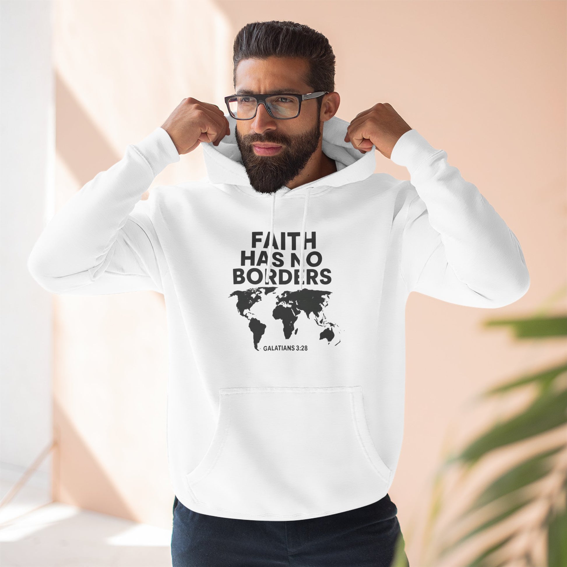 Faith Has No Borders Hoodie, Inspirational Fleece Hoodie for Travel Lovers, Religious Gift, Faith Apparel, Galatians 3:28 - ClaimedbyGodDesigns