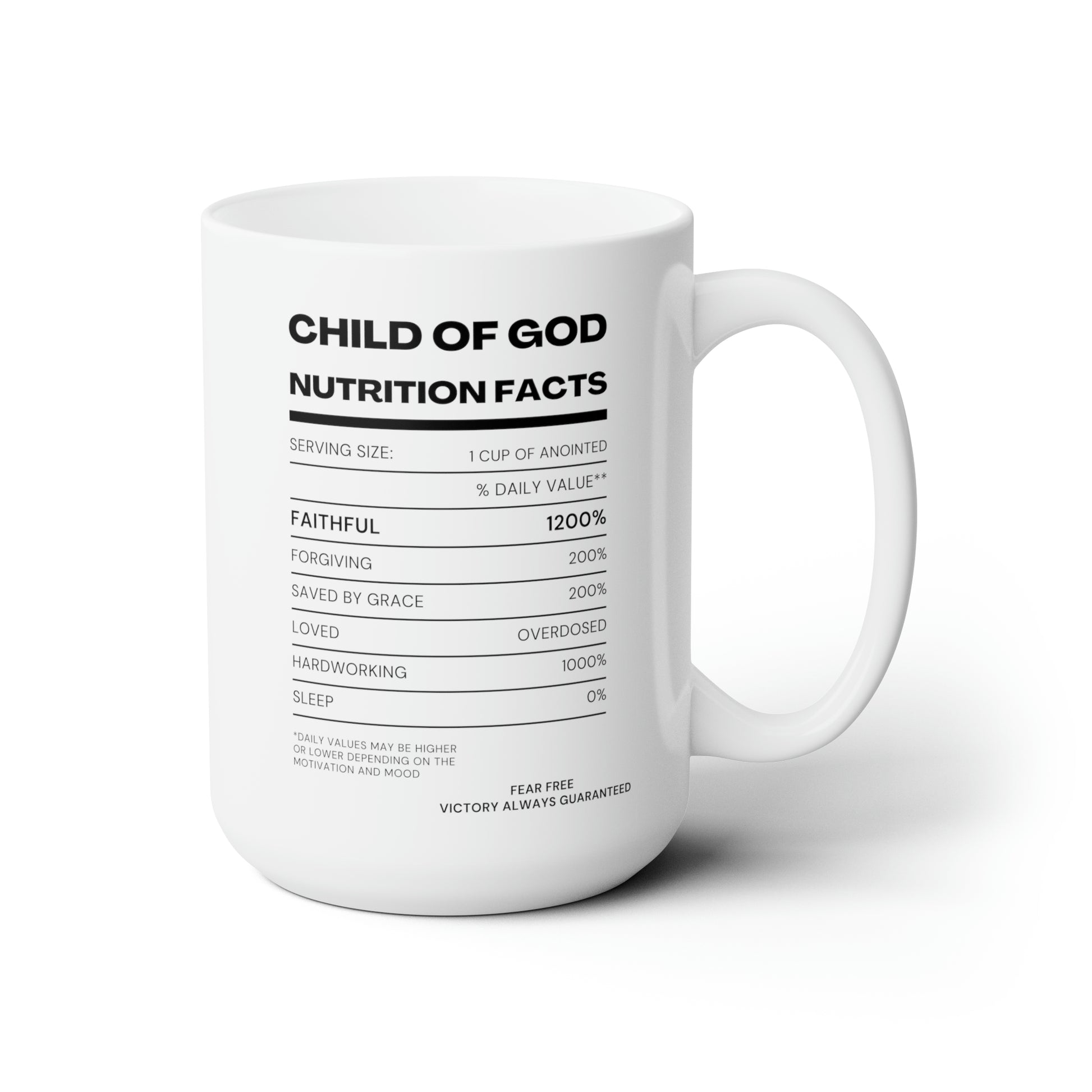 Child Of God Nutrition Facts White Ceramic Mug 15oz (double sided print) Printify