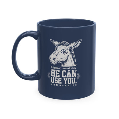 Donkey Wisdom Christian Multicolor Ceramic Mug — "If God Can Use A Donkey, He Can Use You" Faith & Farmhouse Coffee Cup