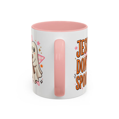 Accent Coffee Mug — "Jesus Don't Spook!" Cute Ghost Christian Coffee Mug (11/15oz)