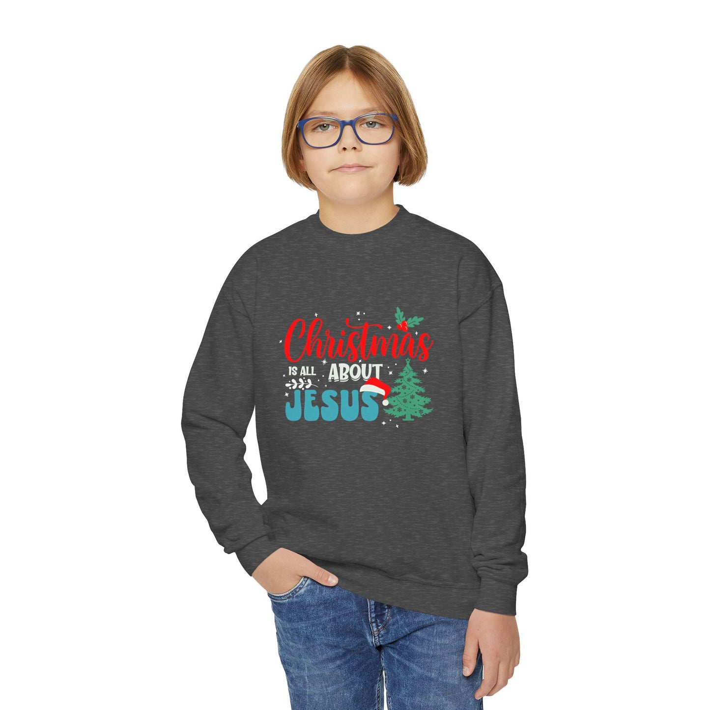 Christmas Is All About Jesus Christmas Themed Youth Christian Pullover Sweatshirt