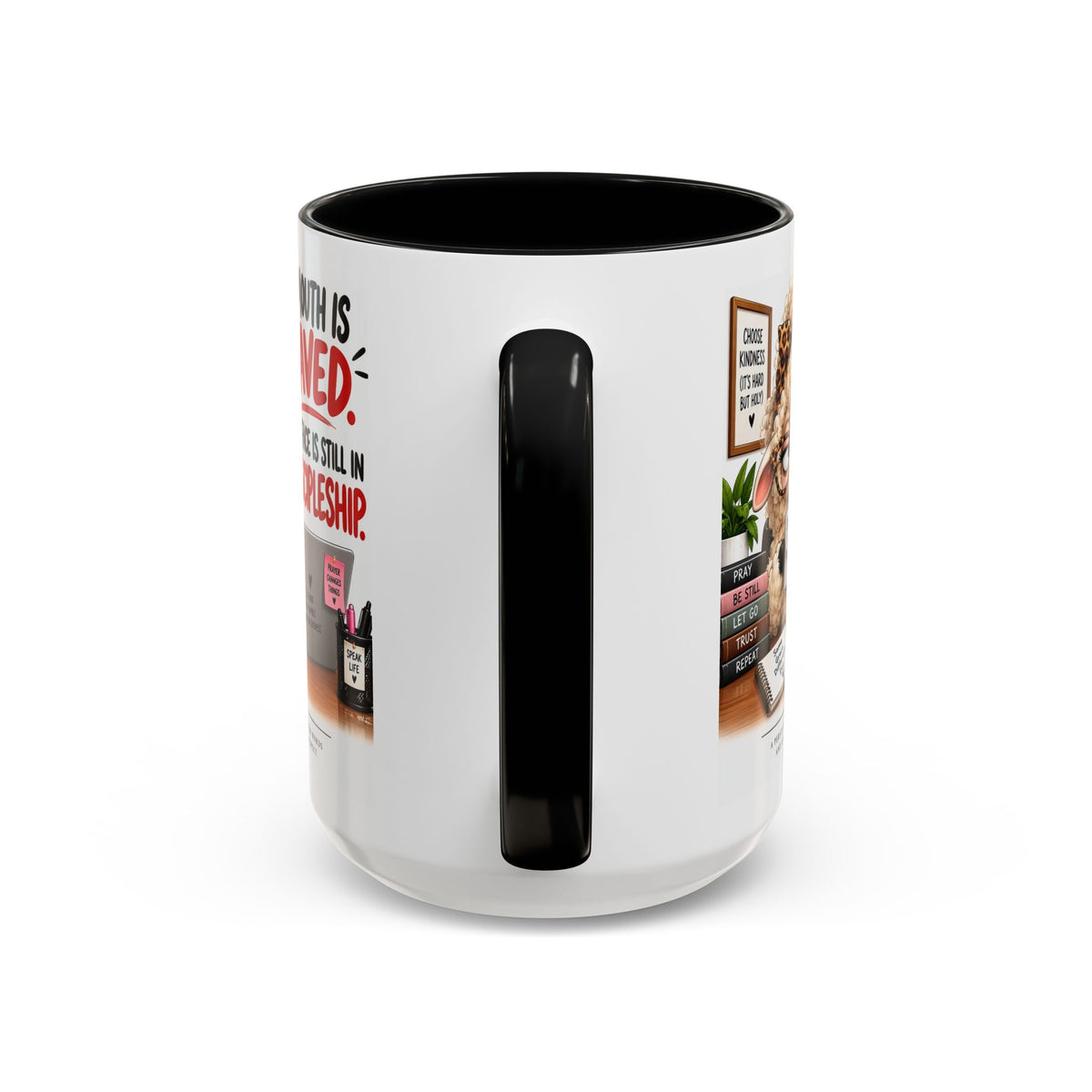 Saved & Sassy Sheep Coffee Mug — "My Mouth Is Saved, My Face Is Still In Discipleship" Accent Mug