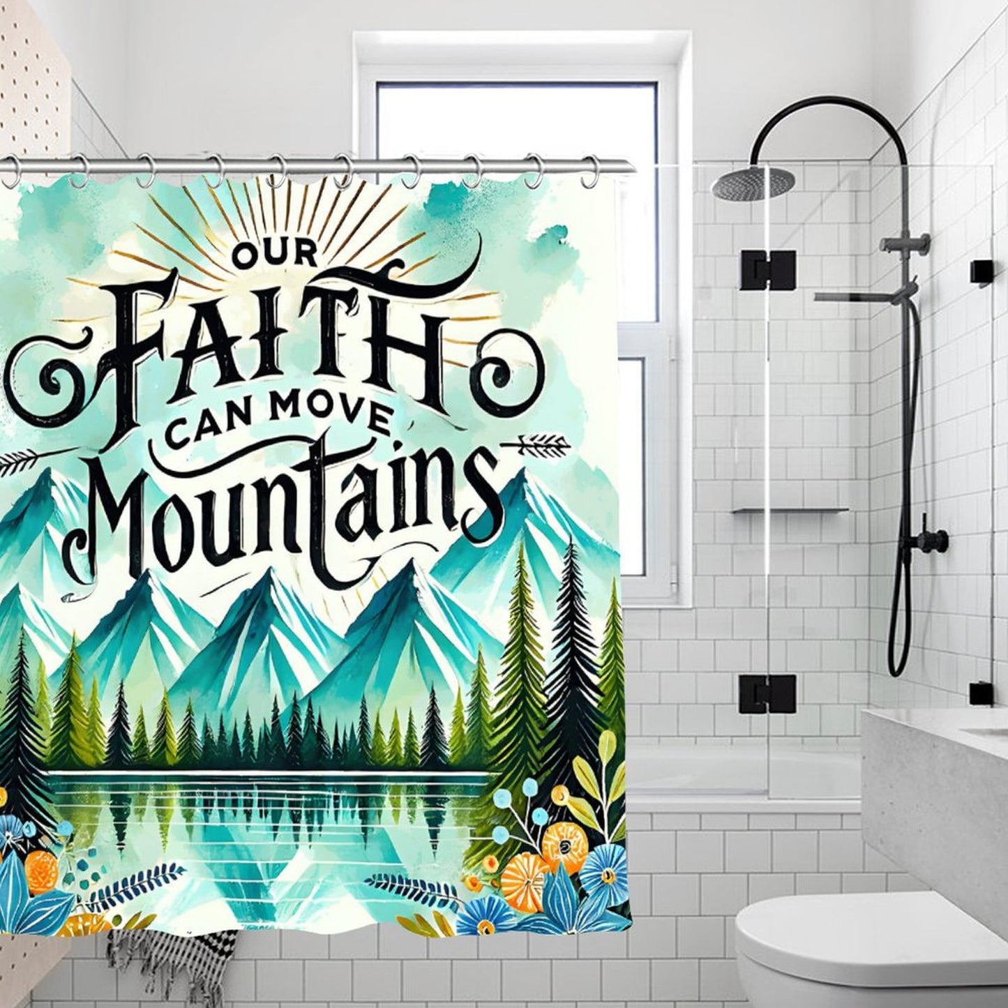 Our Faith Can Move Mountains Christian Waterproof Shower Curtain