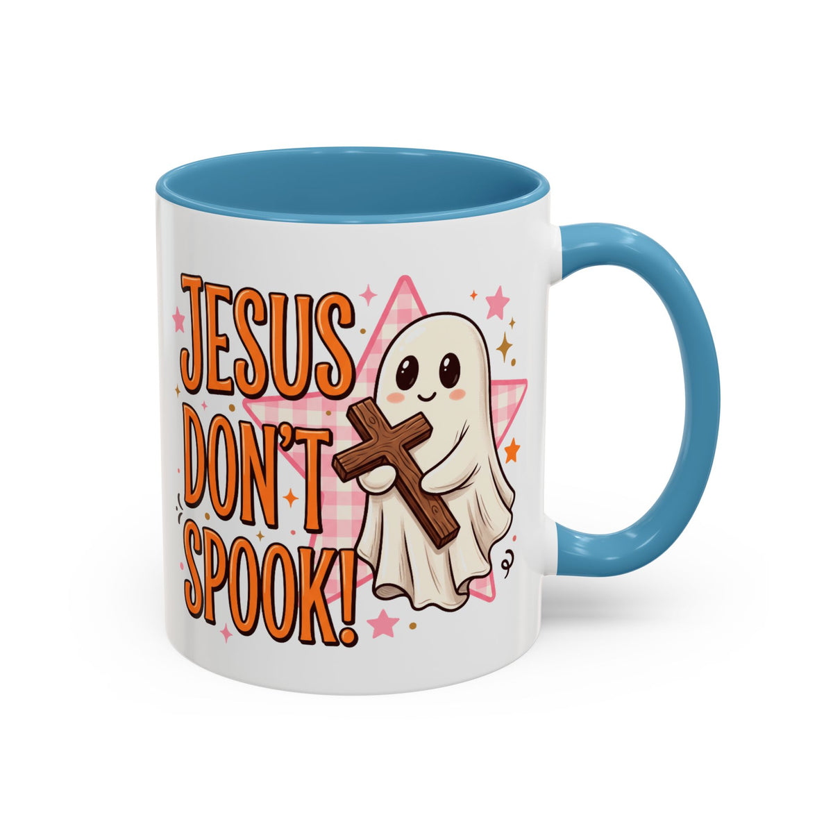 Accent Coffee Mug — "Jesus Don't Spook!" Cute Ghost Christian Coffee Mug (11/15oz)