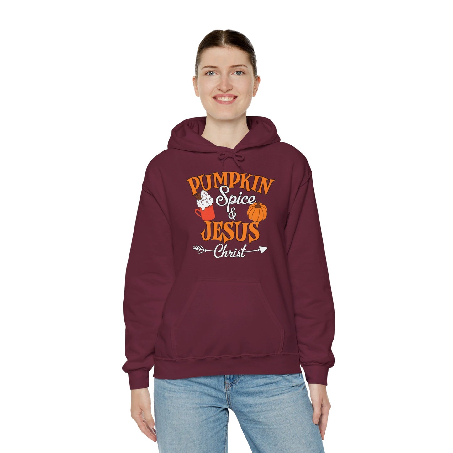 Pumpkin Spice And Jesus Christ Halloween Unisex Christian Pullover Hooded Sweatshirt