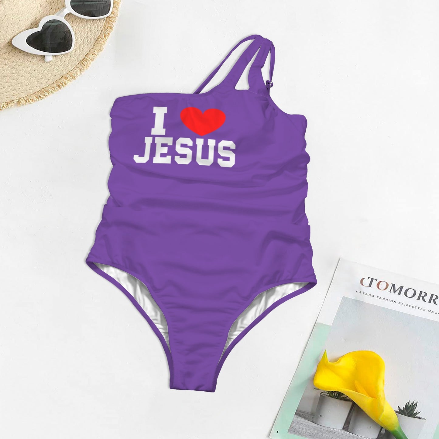 I Love Jesus Christian Women's One Shoulder Keyhole One Piece Swimsuit