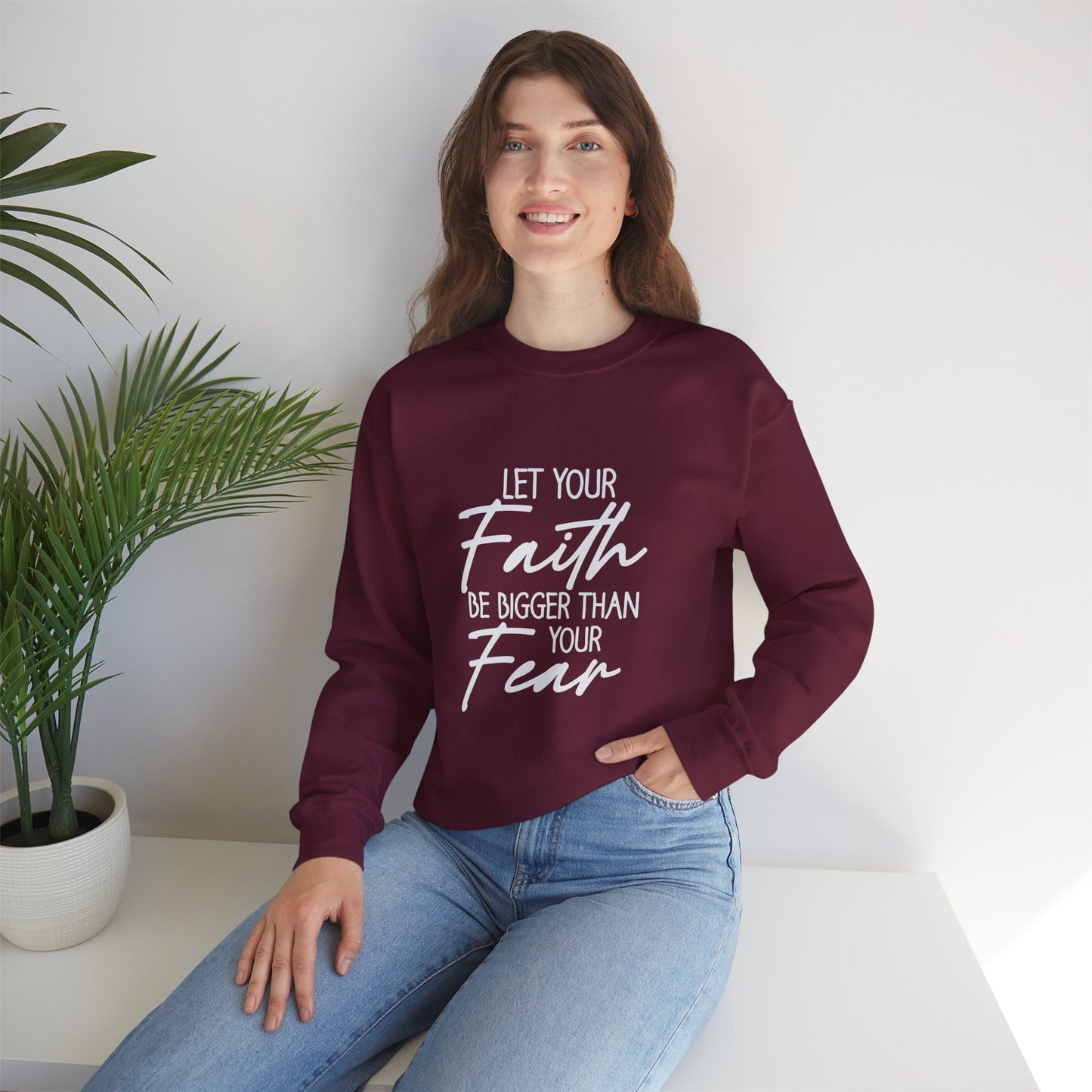 Let your Faith Be Bigger Than Your Fear Unisex Heavy Blend™ Crewneck Christian Sweatshirt