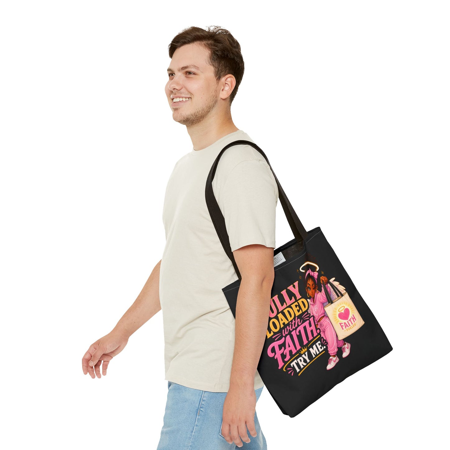 Faith Tote Bag — "Fully Loaded with Faith" Inspirational Christian Shopper