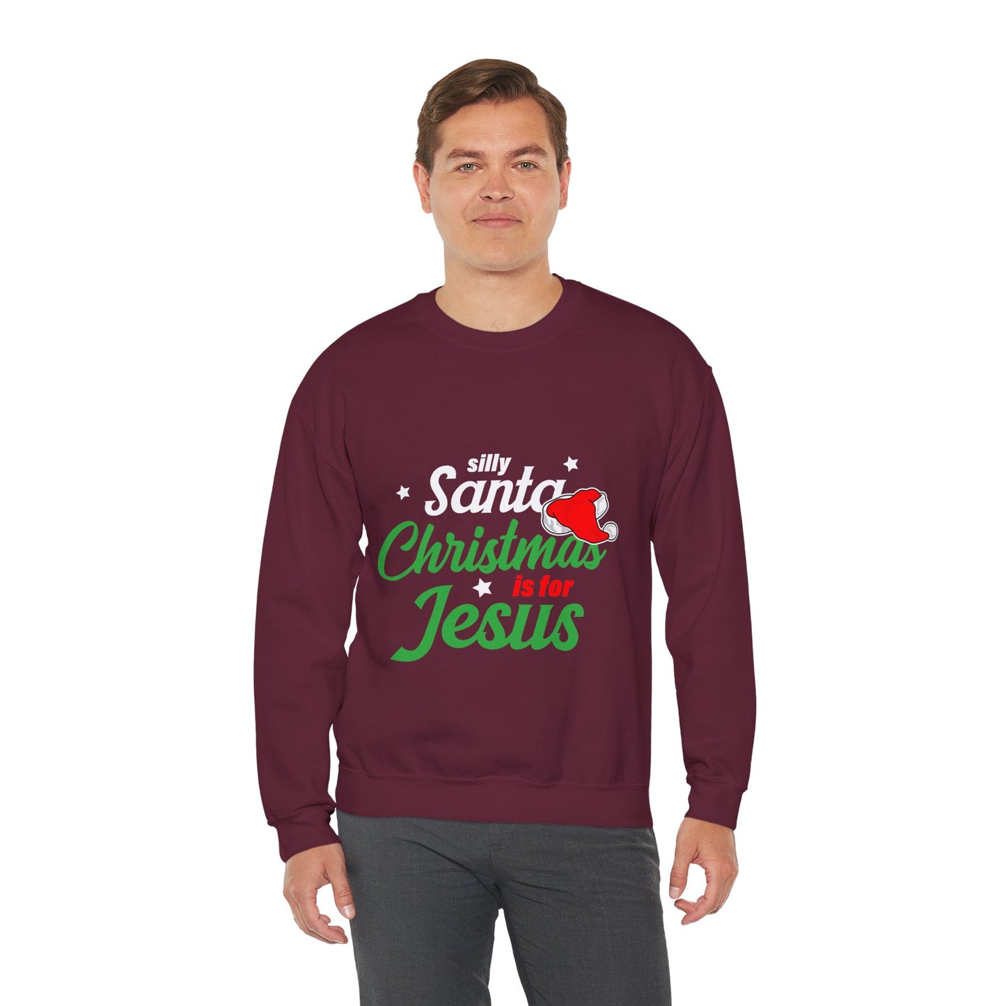 Silly Santa Christmas Is For Jesus (Christmas Themed) Unisex Heavy Blend™ Crewneck Christian Sweatshirt