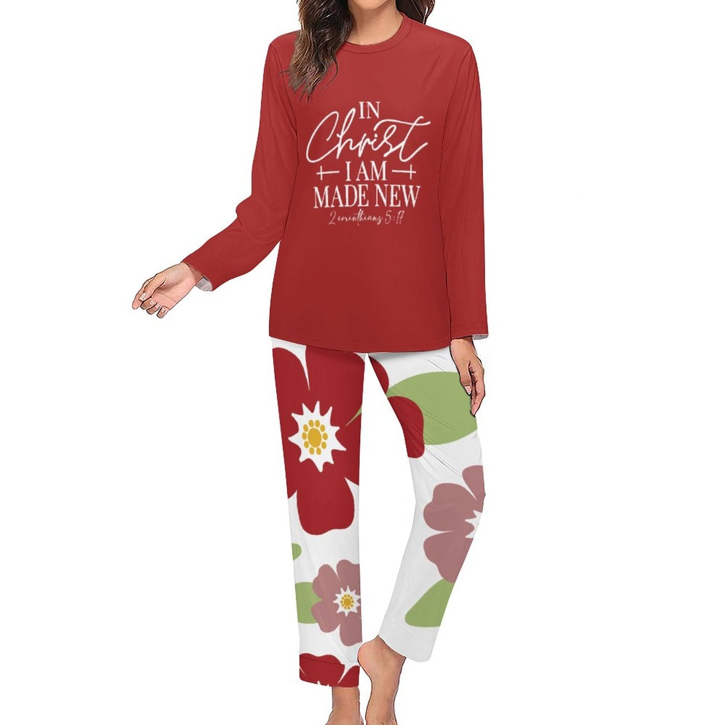 In Christ I Am Made New (flowered) Christian Women's 2 Piece Pajama Set