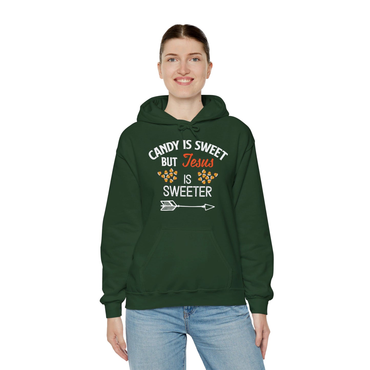 Candy Is Sweet Jesus Is Sweeter Halloween Unisex Christian Pullover Hooded Sweatshirt