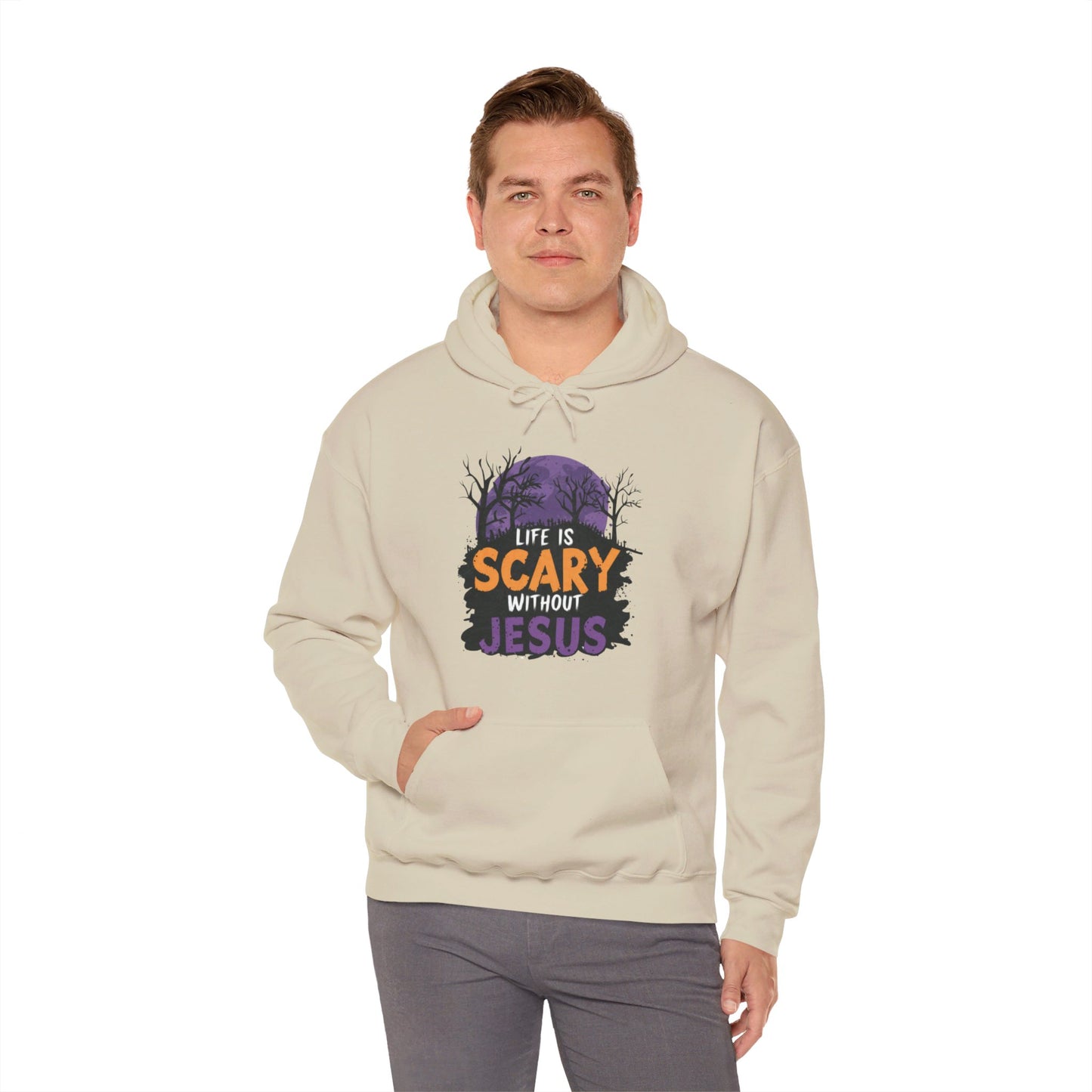 Life Is Scary Without Jesus Halloween Unisex Christian Pullover Hooded Sweatshirt