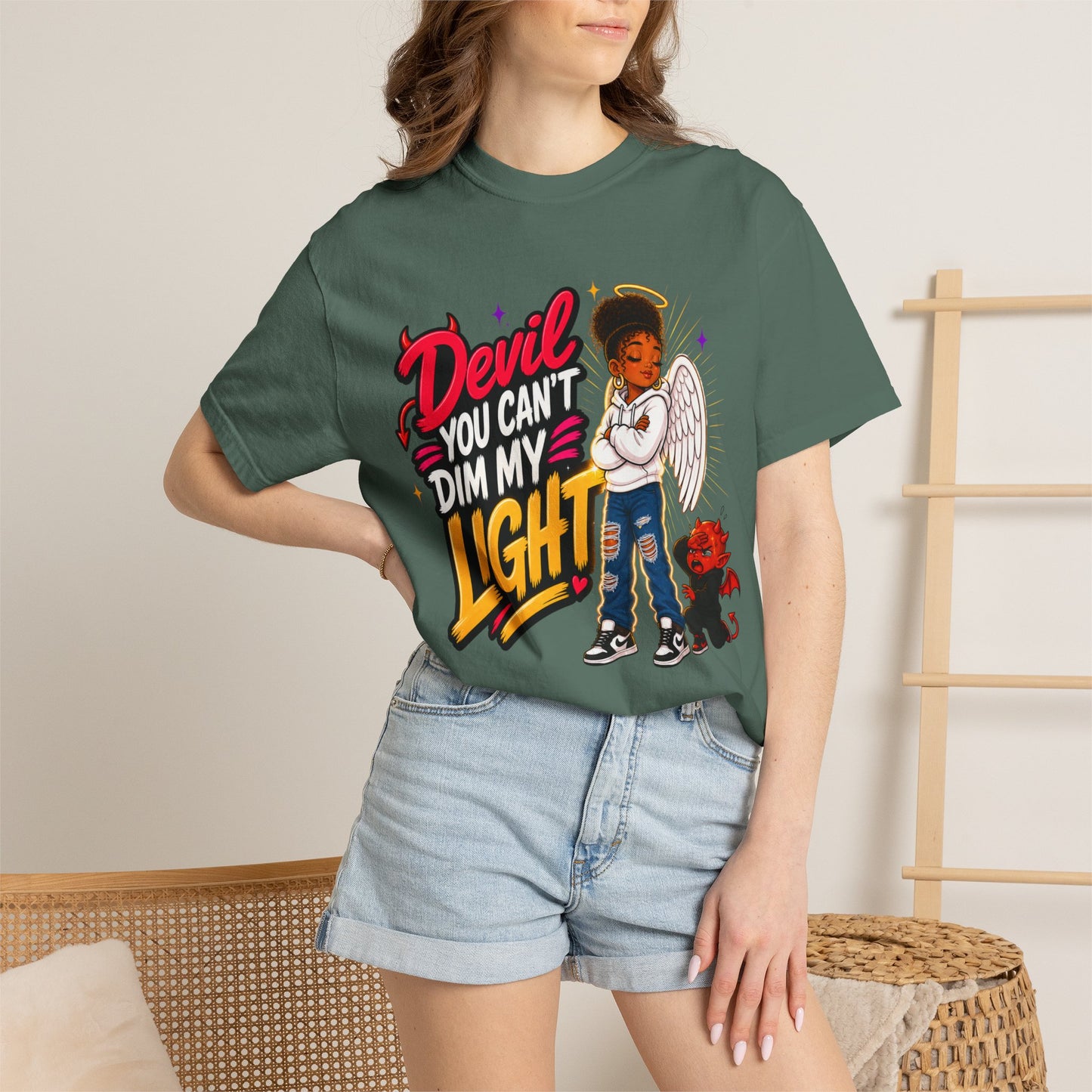 Devil You Can't Dim My Light T-Shirt — Afro Angel Graphic Tee