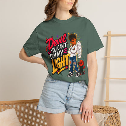 Devil You Can't Dim My Light T-Shirt — Afro Angel Graphic Tee