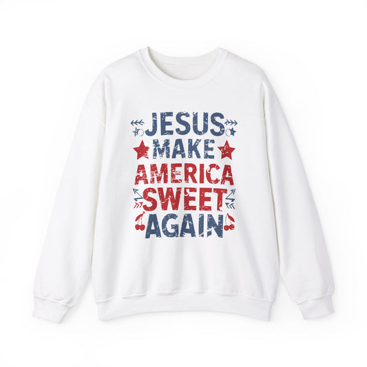 Jesus Make America Sweet Again Patriotic  Unisex Heavy Blend™ Crewneck Christian Sweatshirt