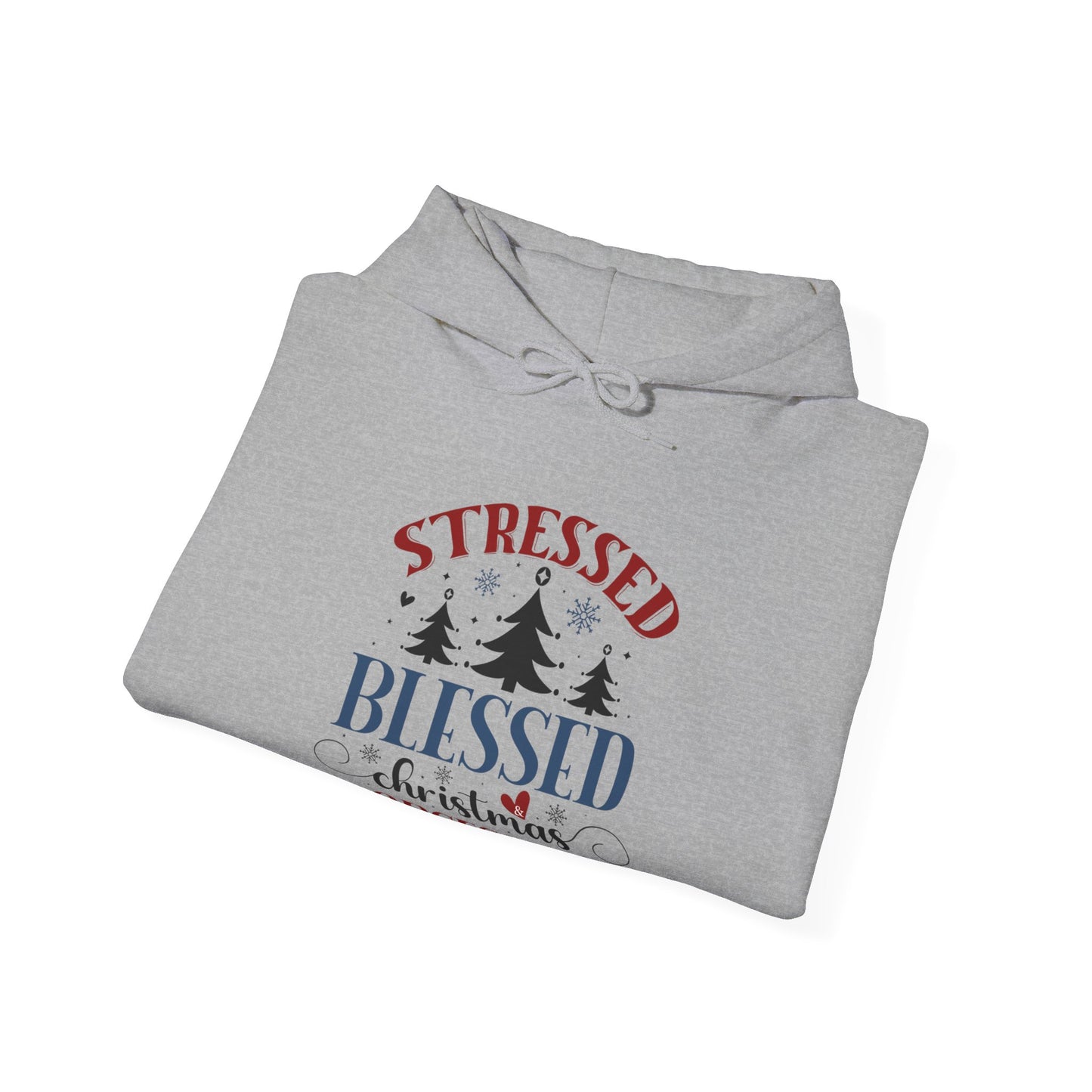 Stressed Blessed Christmas Obsessed Unisex Christian Hooded Pullover Sweatshirt